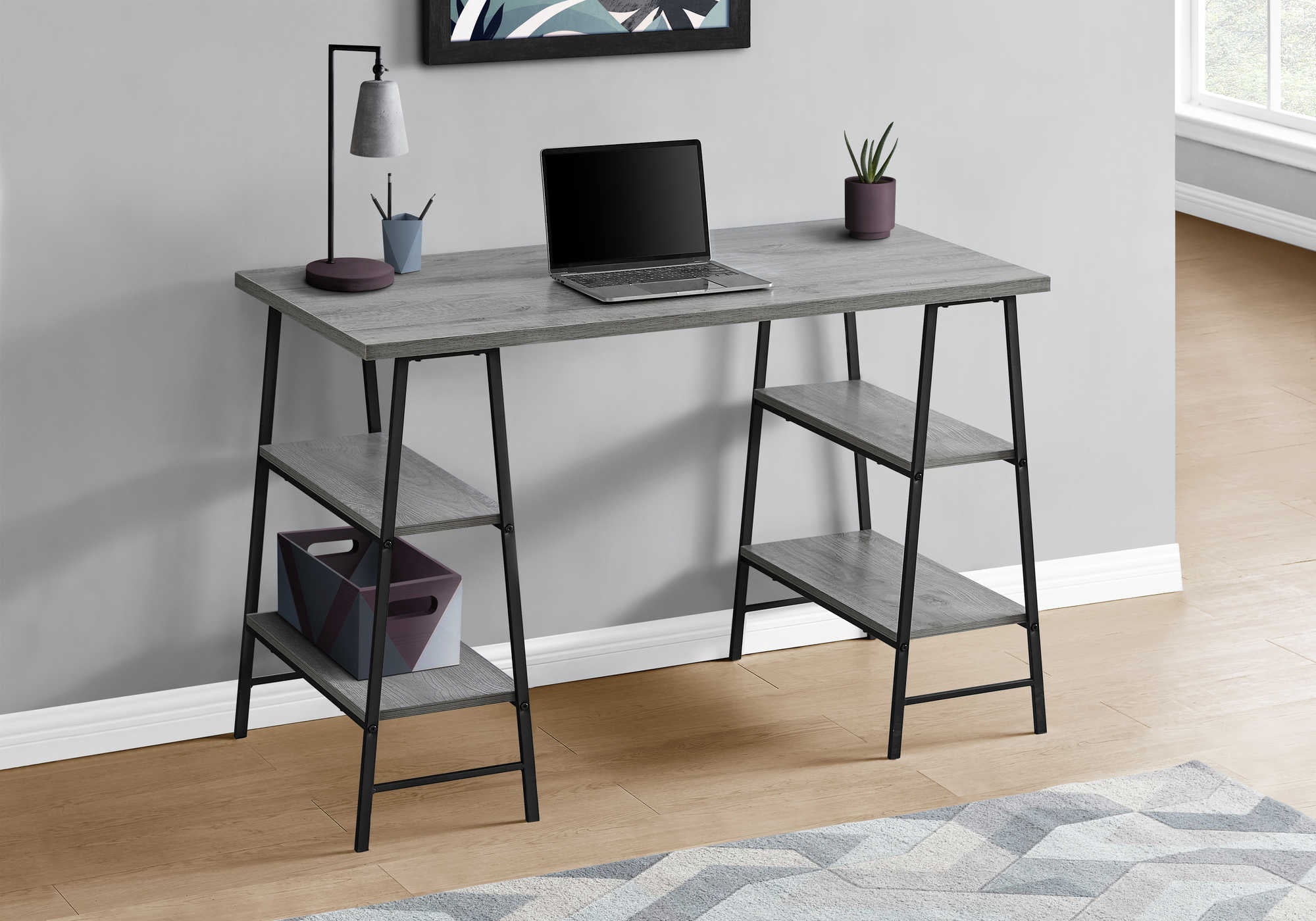 Image of computer desk - 48"l / grey / black metal i 7524.