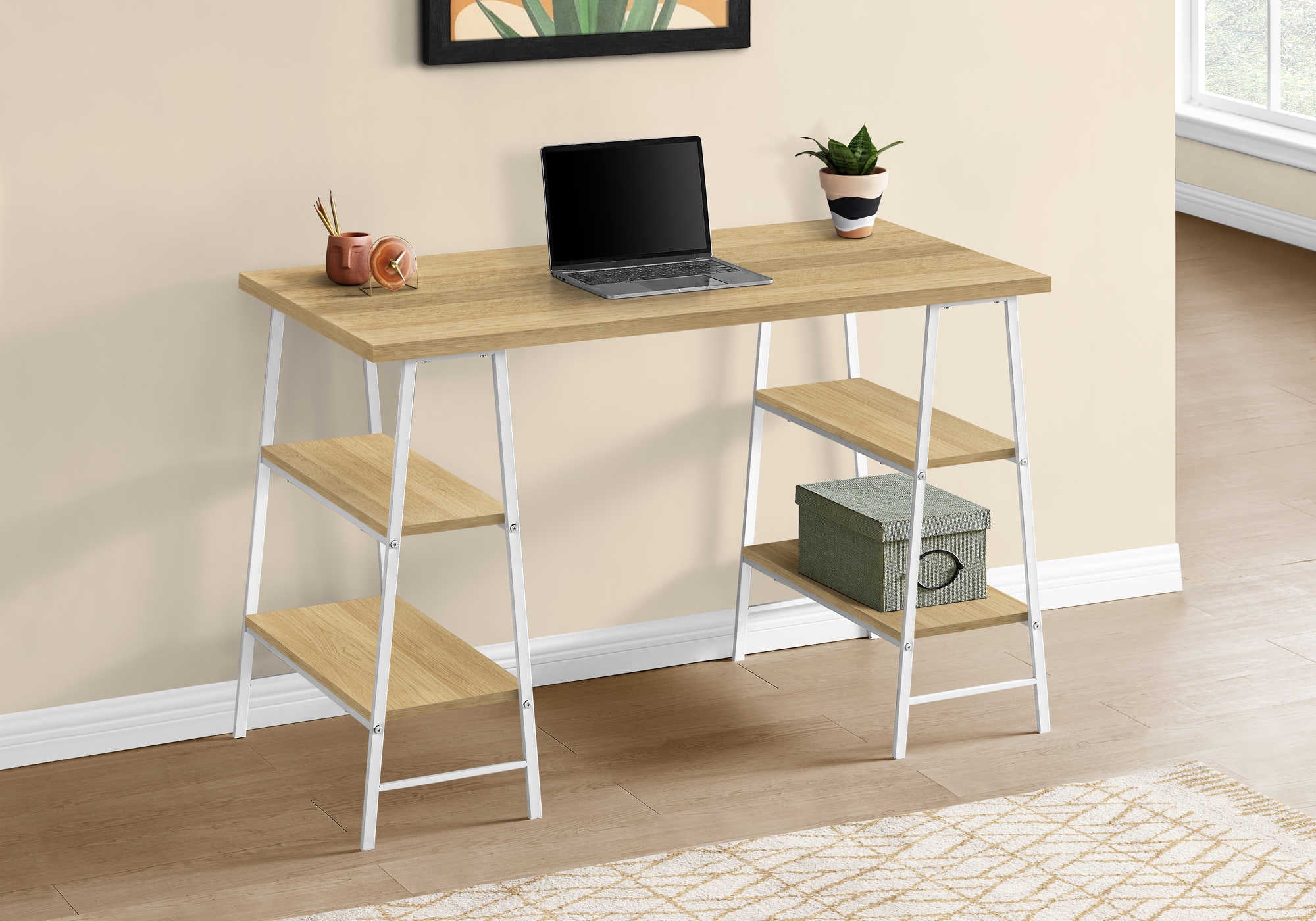 Image of computer desk - 48"l / natural / white metal i 7529.