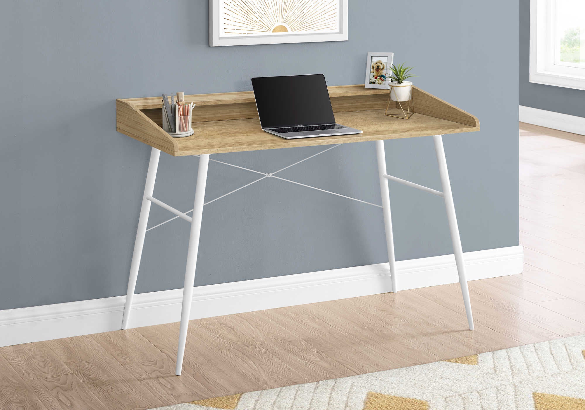 Image of computer desk - 48"l / natural / white metal i 7534.