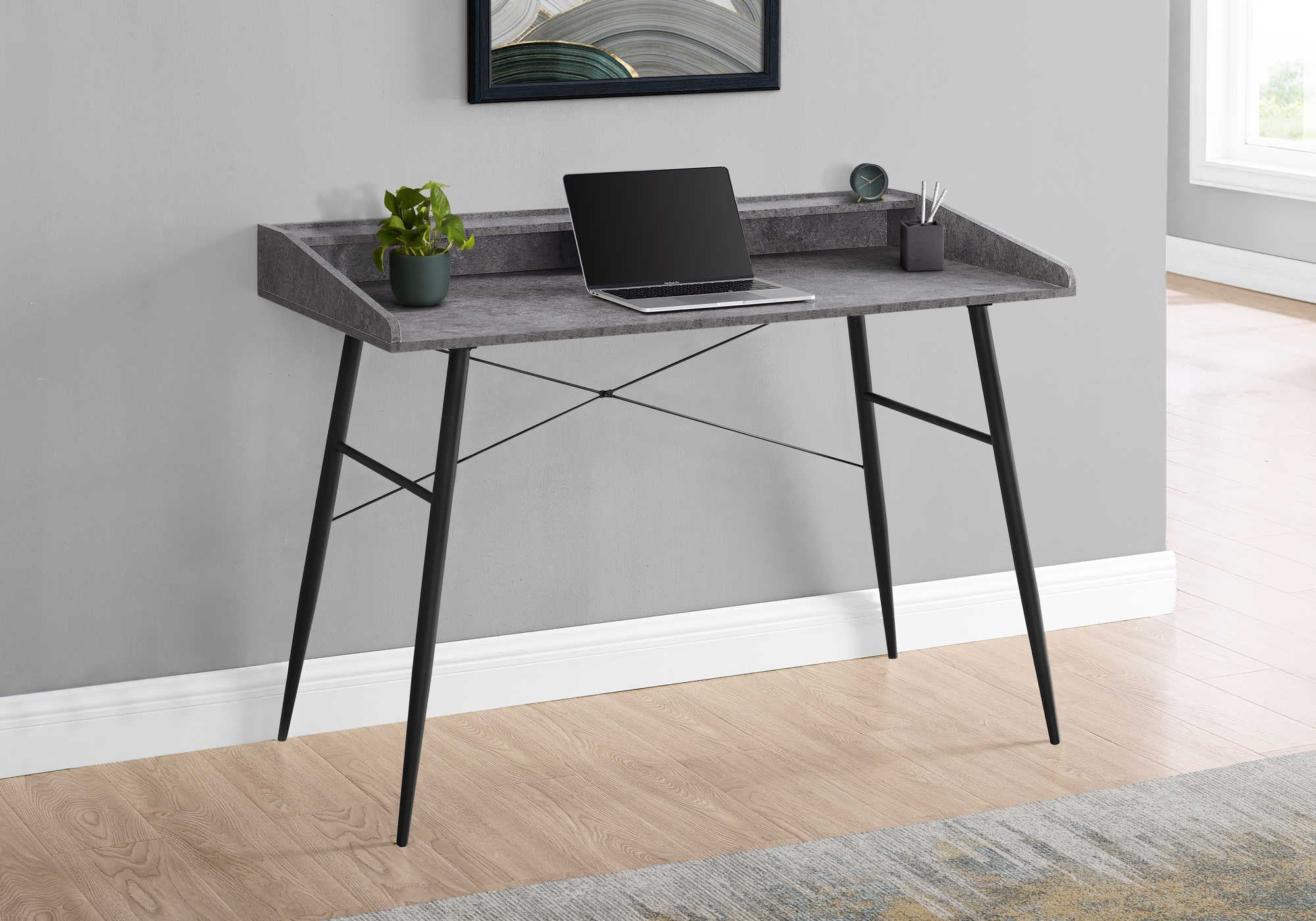 Image of computer desk - 48"l / grey stone-look / black metal i 7540.