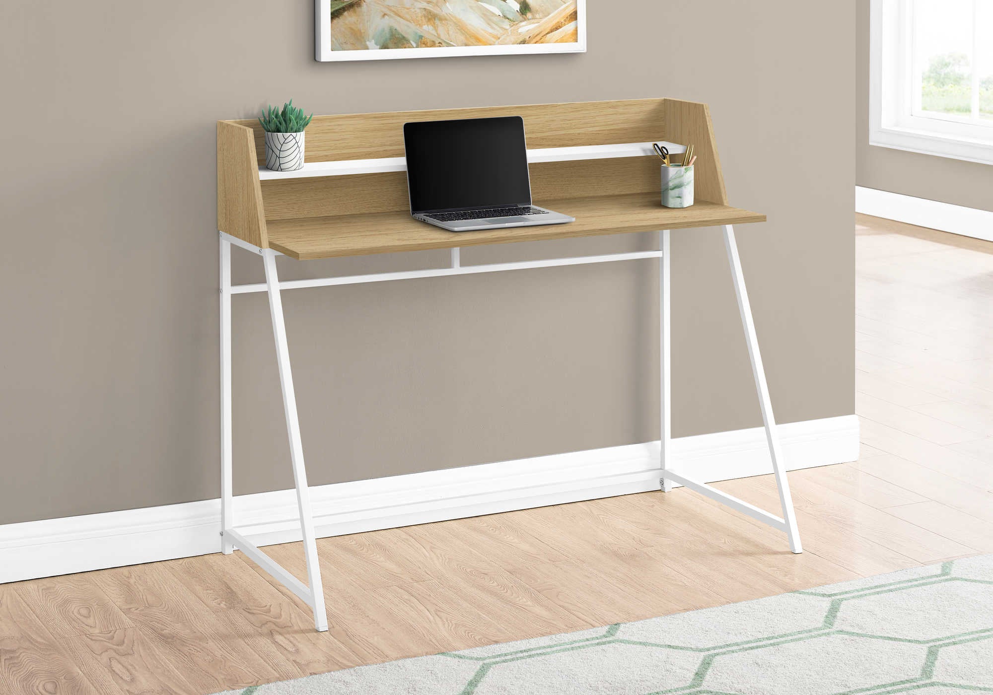 Image of computer desk - 48"l / natural / white metal i 7543.