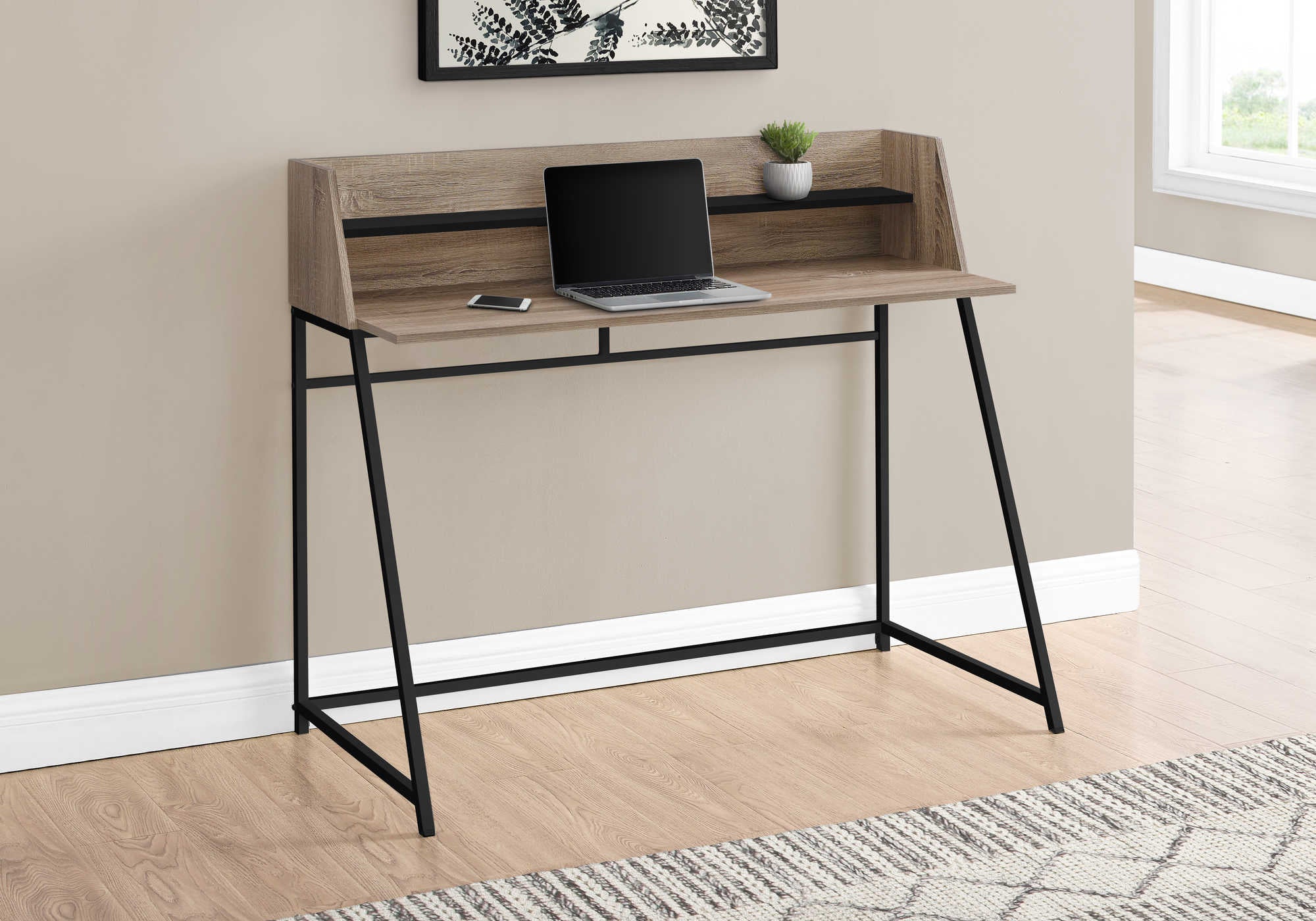 Image of computer desk - 48"l / dark taupe / black metal i 7546.
