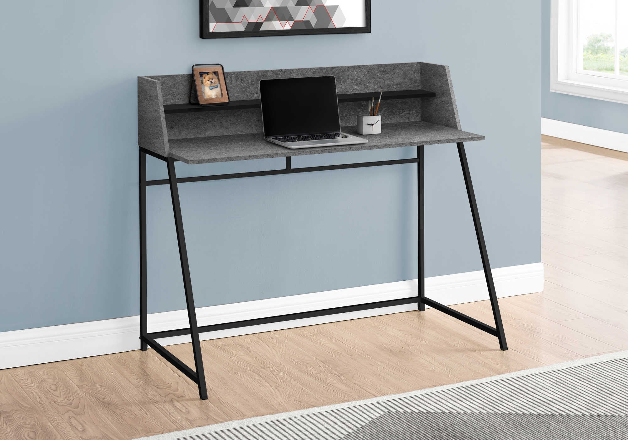 Image of computer desk - 48"l / grey stone-look / black metal i 7550.