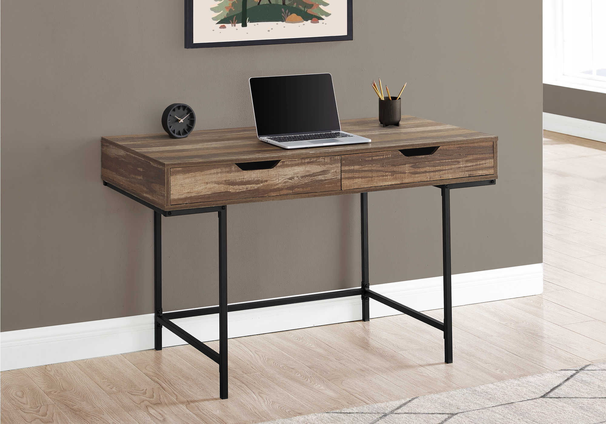 Image of computer desk - 48"l / brown reclaimed wood / black metal i 7557.