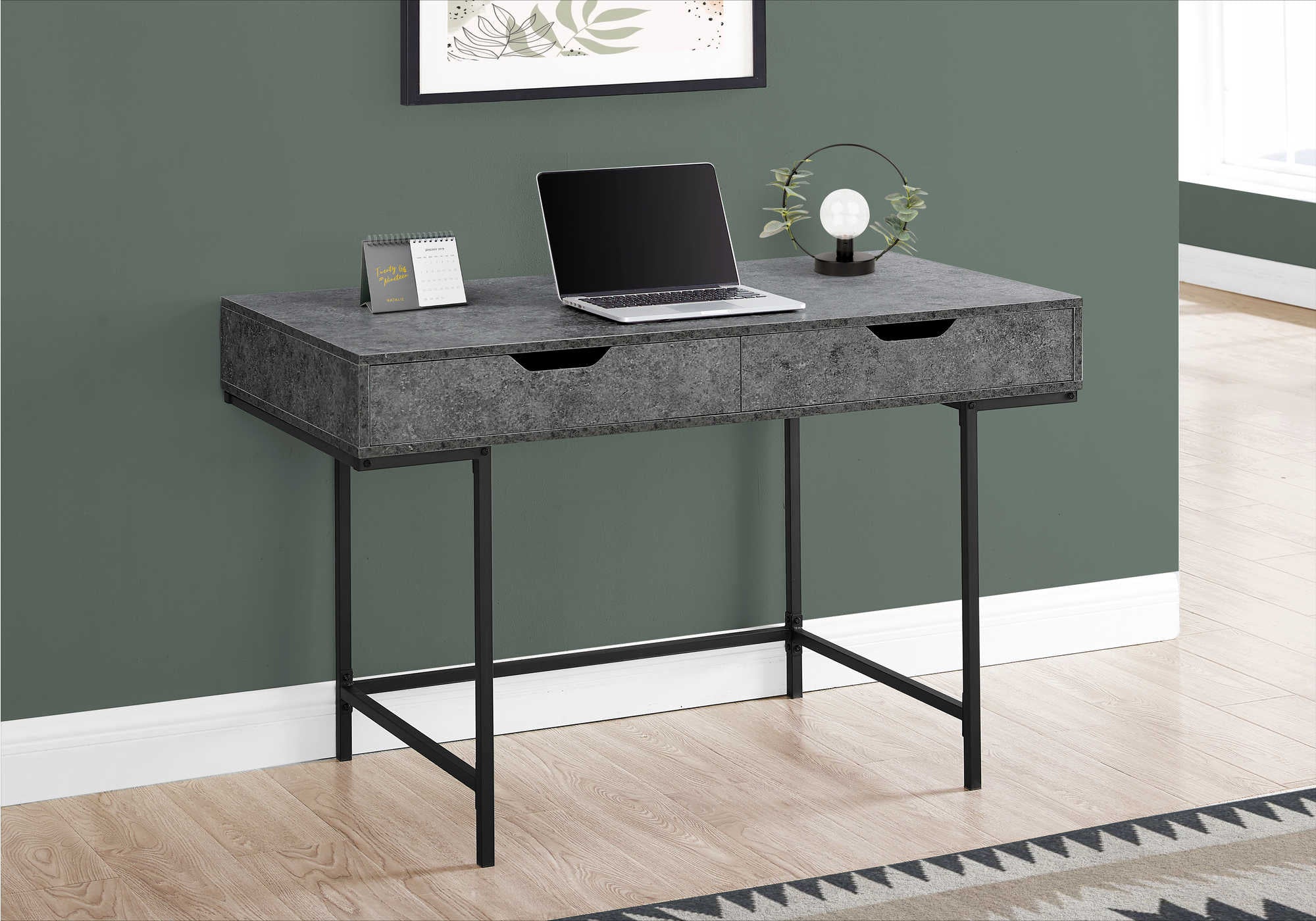 Image of computer desk - 48"l / grey stone-look / black metal i 7559.