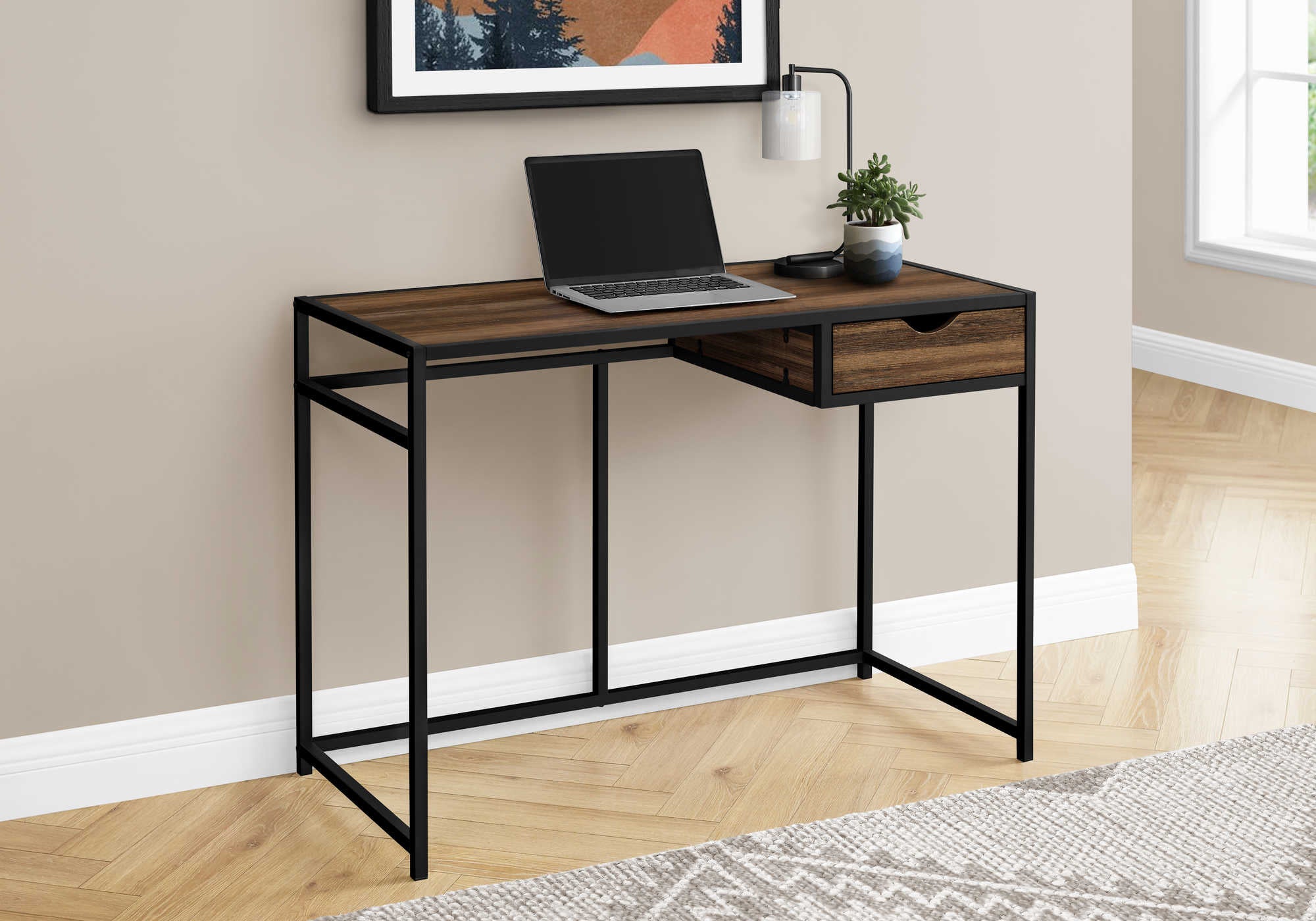 Image of computer desk - 42"l / brown reclaimed / black metal i 7574.