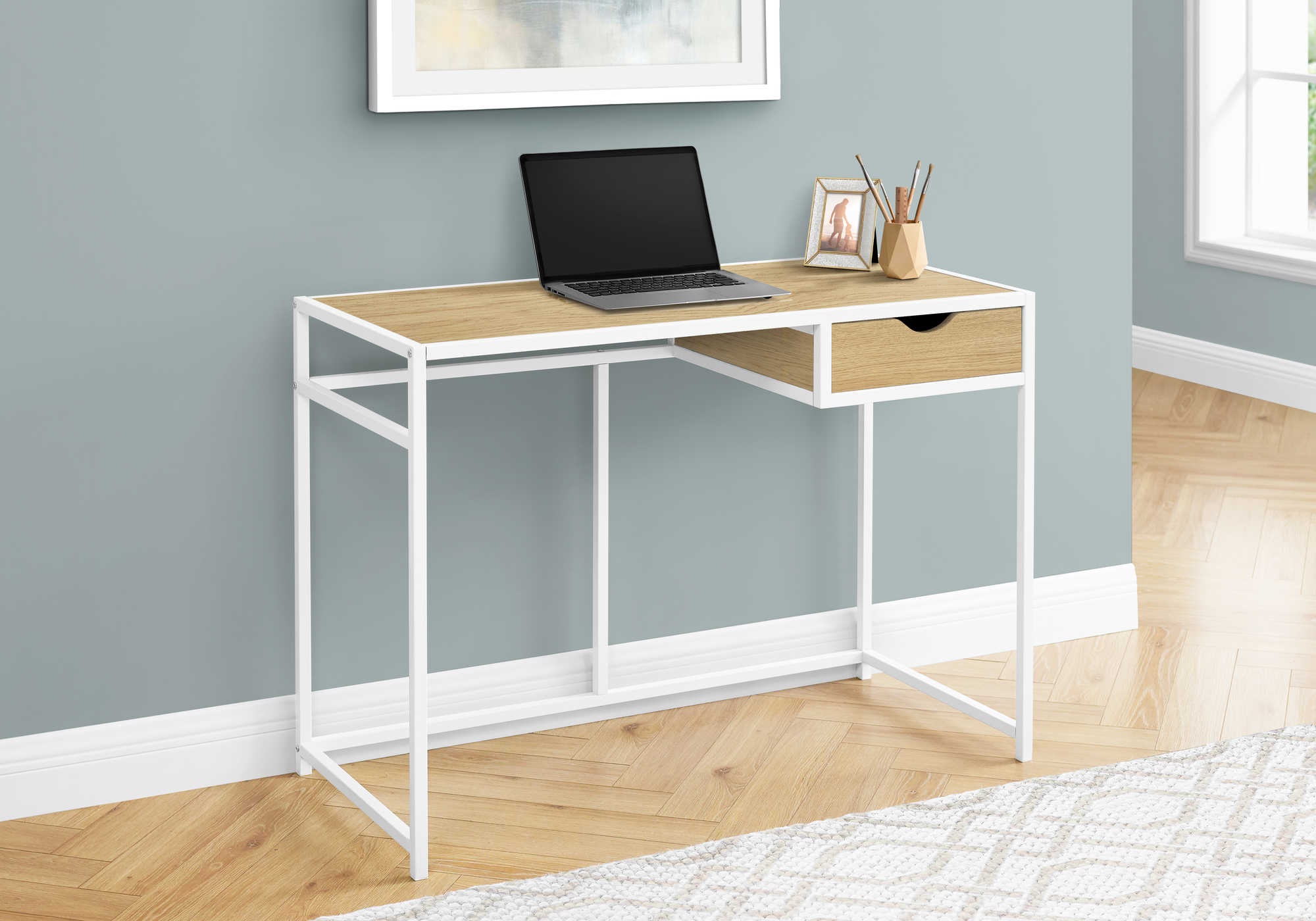 Image of computer desk - 42"l / natural / white metal i 7575.
