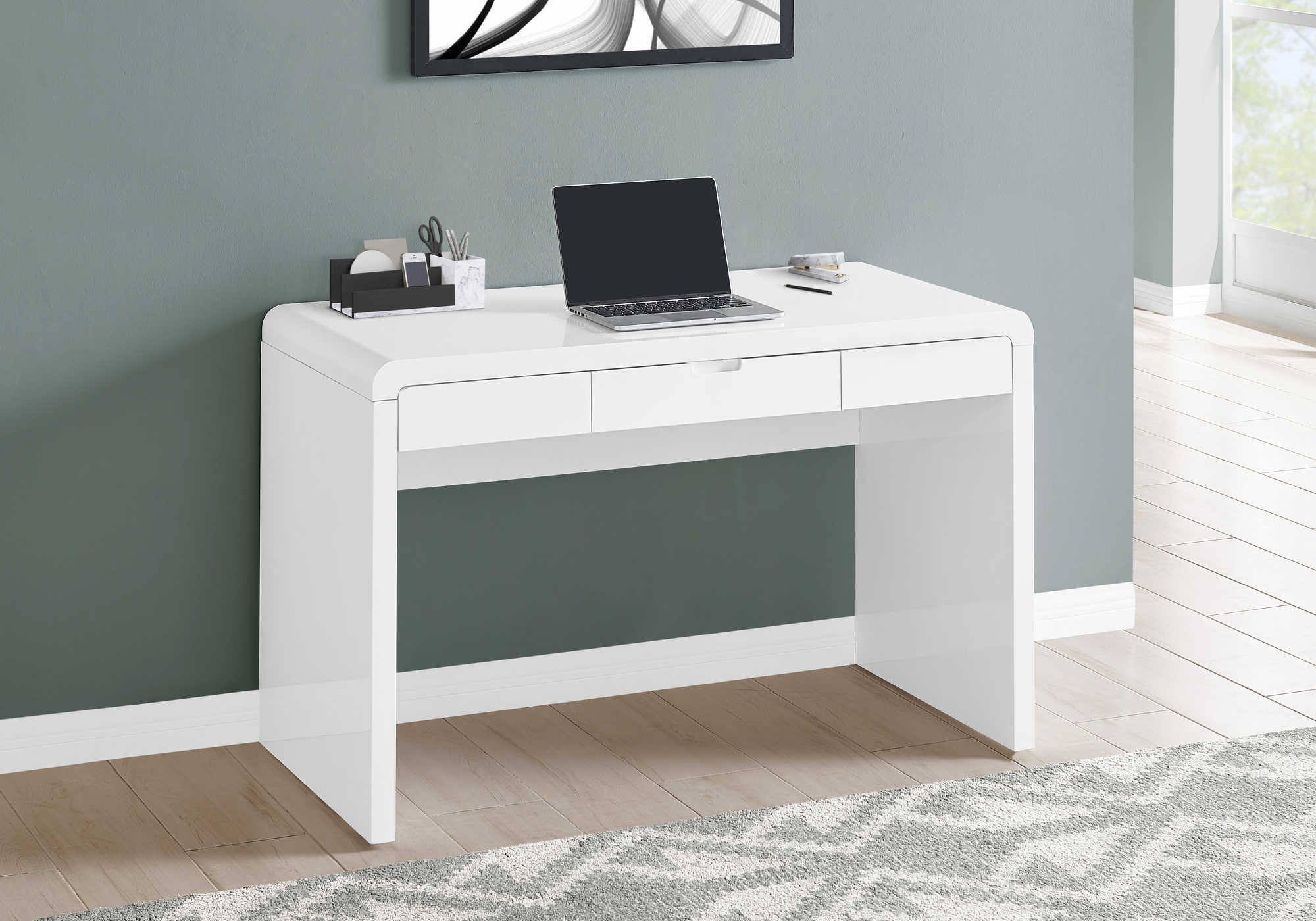 Image of computer desk - 48"l / high glossy white / storage drawer i 7580.