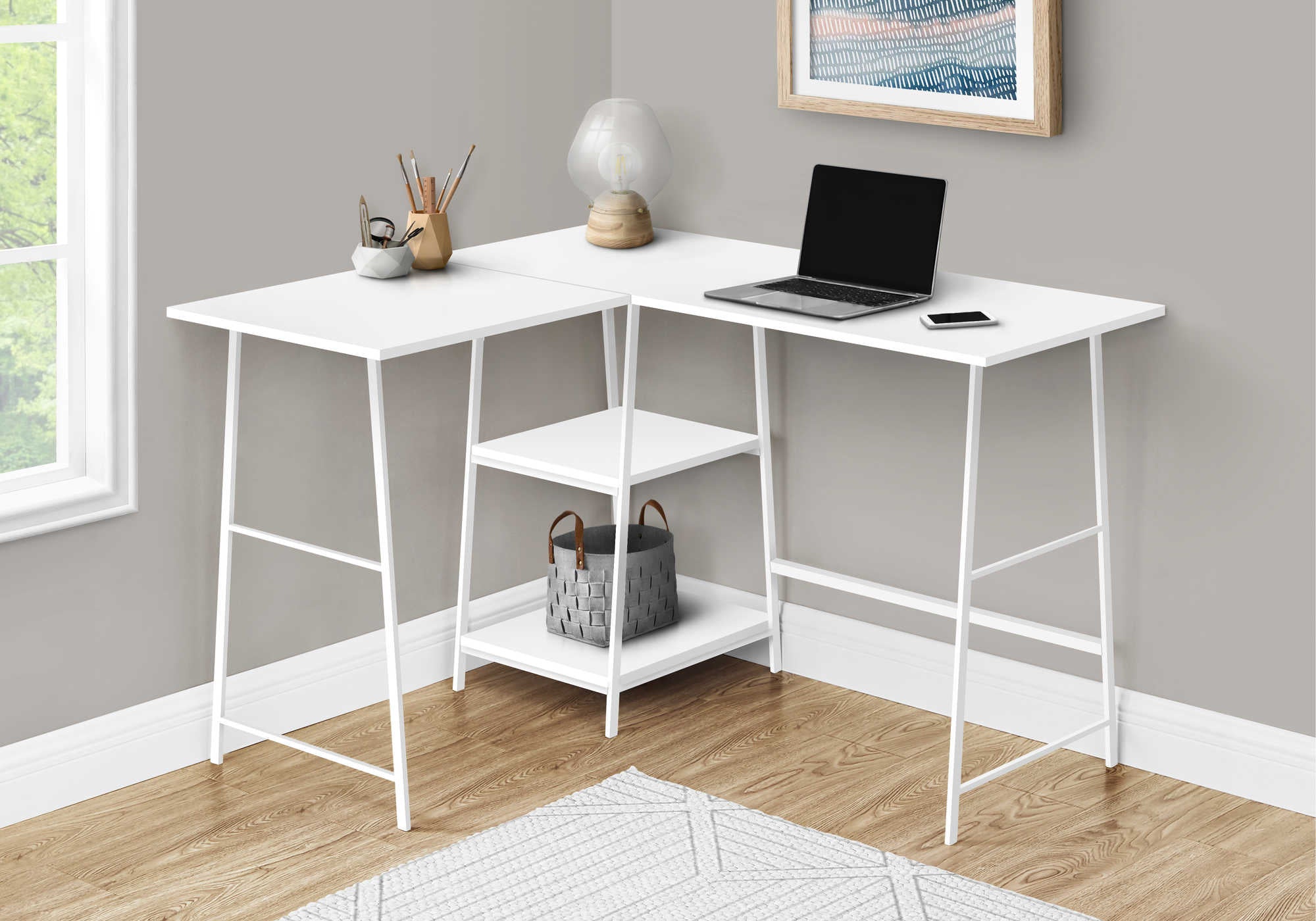 Image of computer desk - 48"l / white top / white metal corner i 7596.
