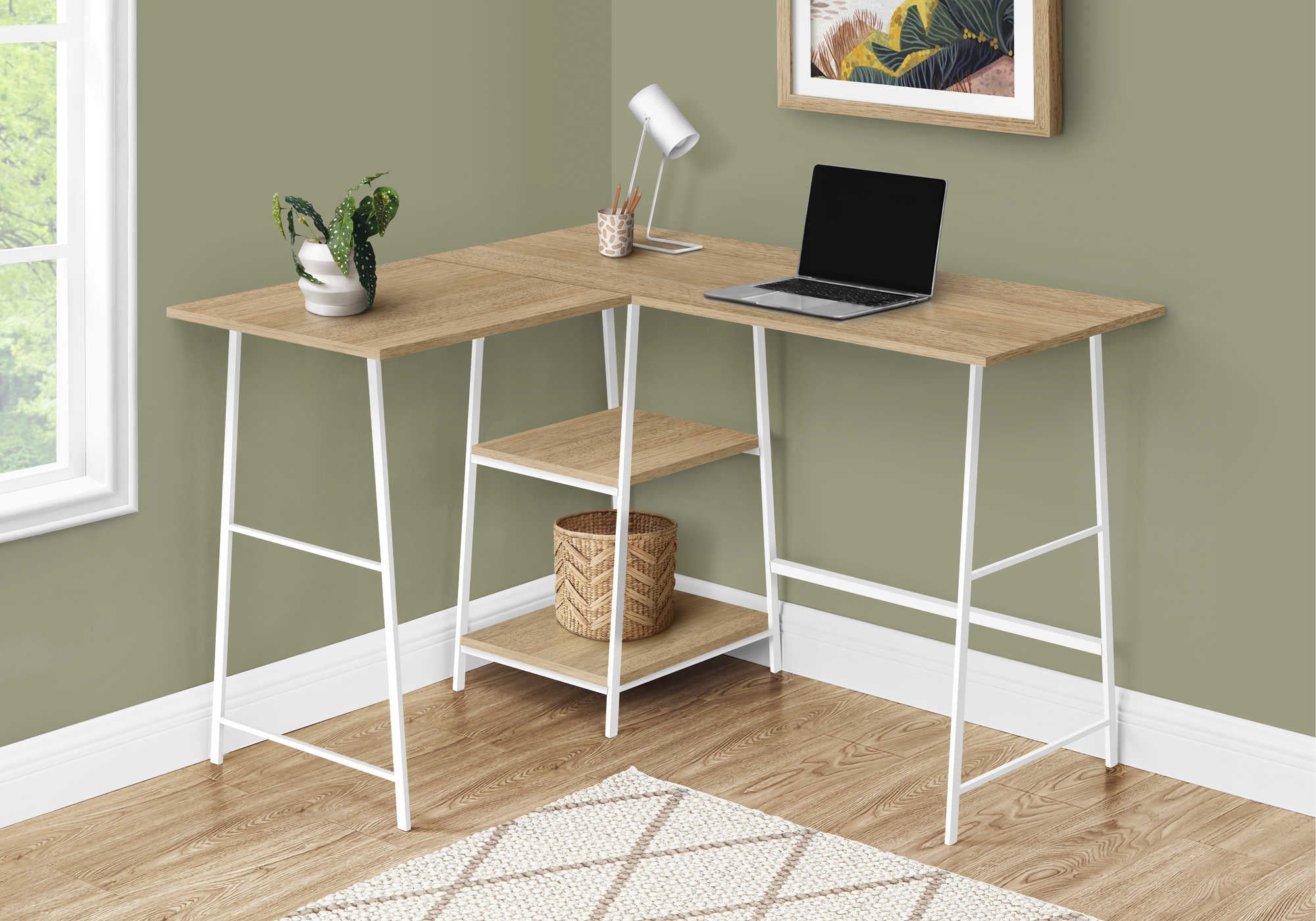 Image of computer desk - 48"l / natural top / white metal corner i 7597.