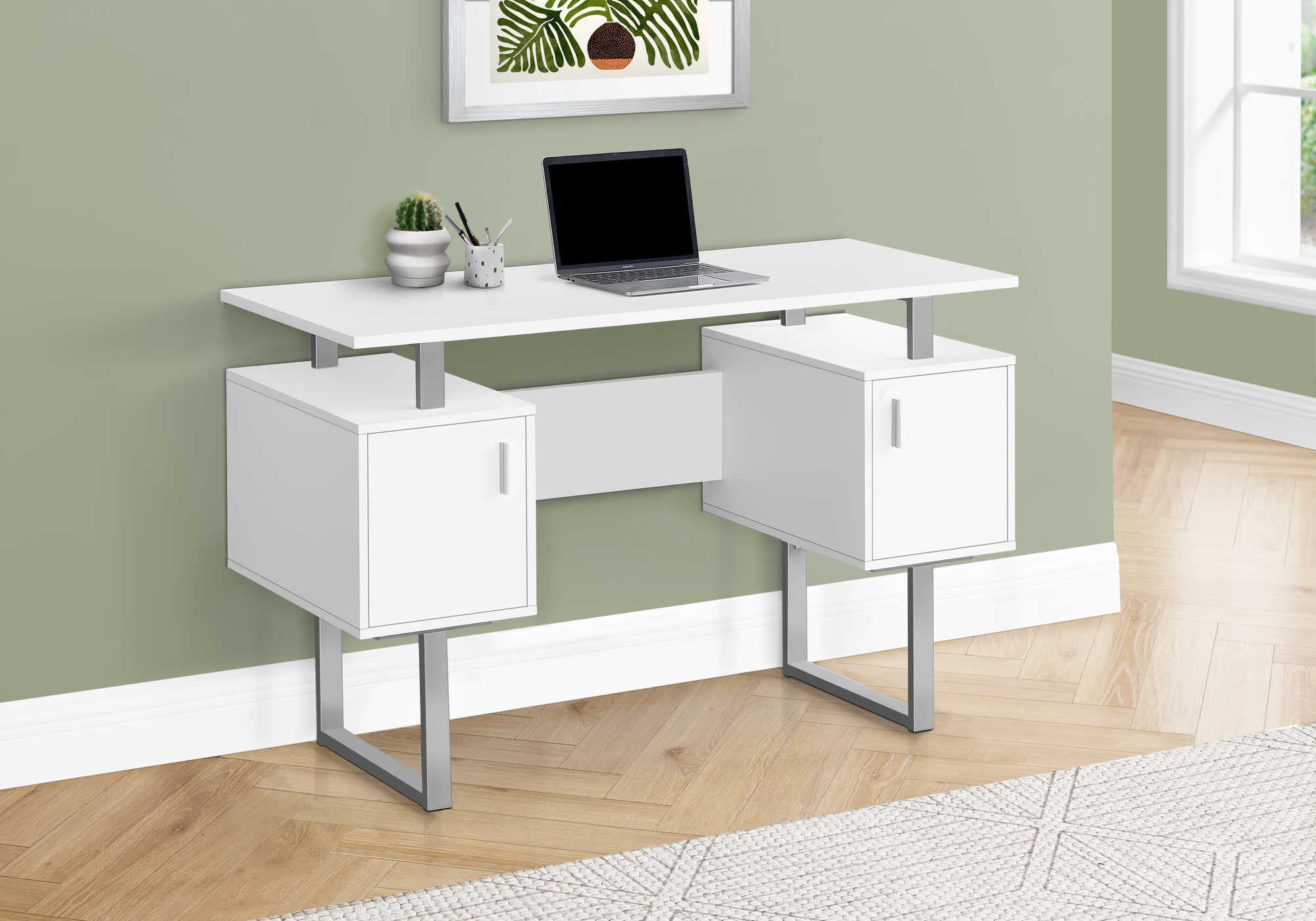 Image of computer desk - 48"l / white / silver metal i 7605.