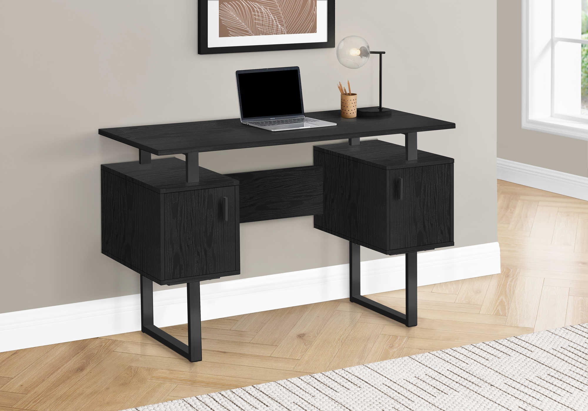 Image of computer desk - 48"l / black oak / black metal i 7606.