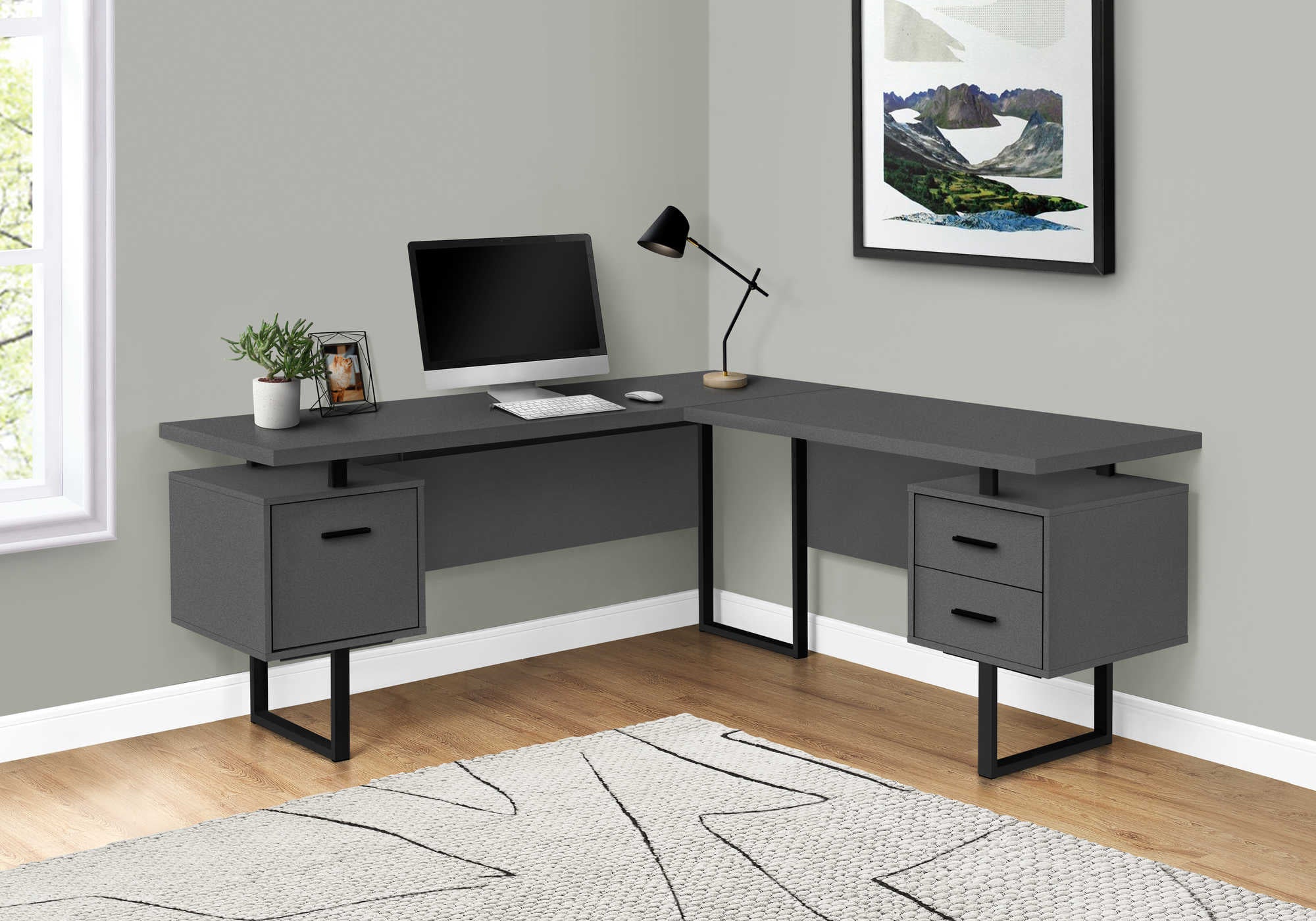 Image of computer desk - 70"l / modern grey / black metal / l/r i 7615.