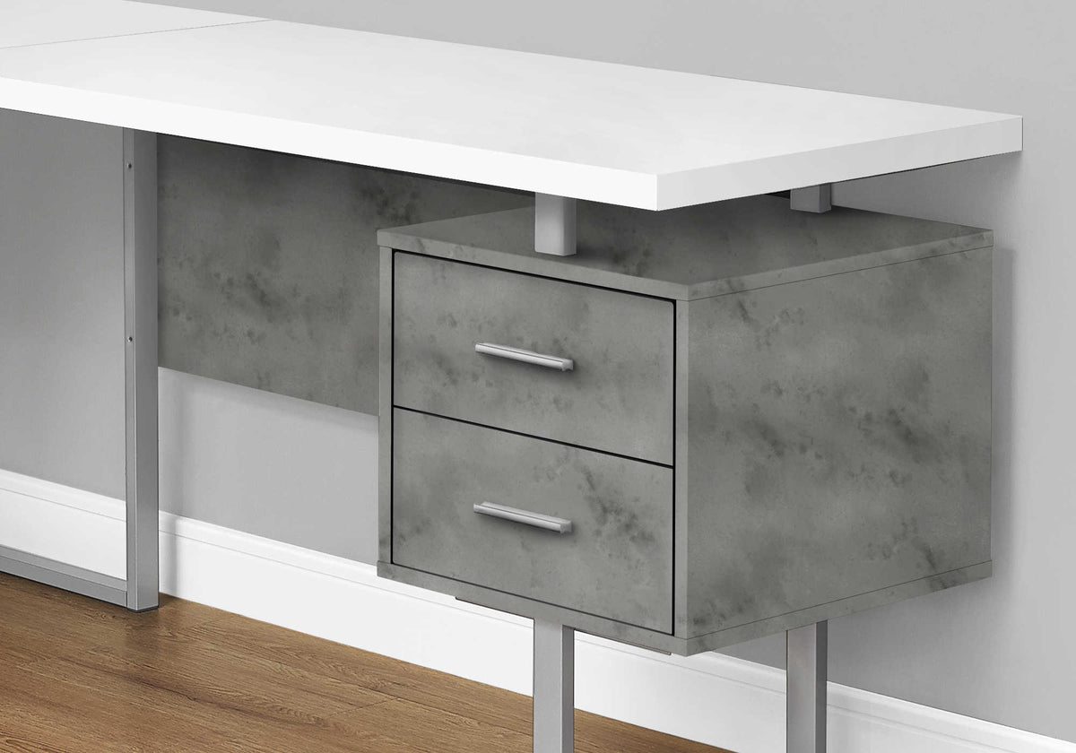 BUREAU - 70"L / BLANC / SIMILI-CIMENT/ METAL ARGENT / L/R – I 7618