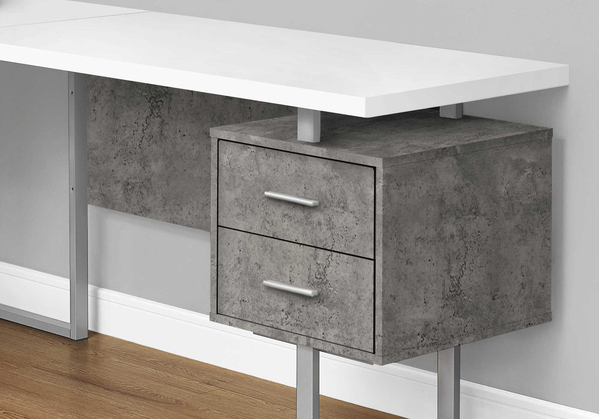 BUREAU - 70"L / BLANC / SIMILI-CIMENT/ METAL ARGENT / L/R – I 7618