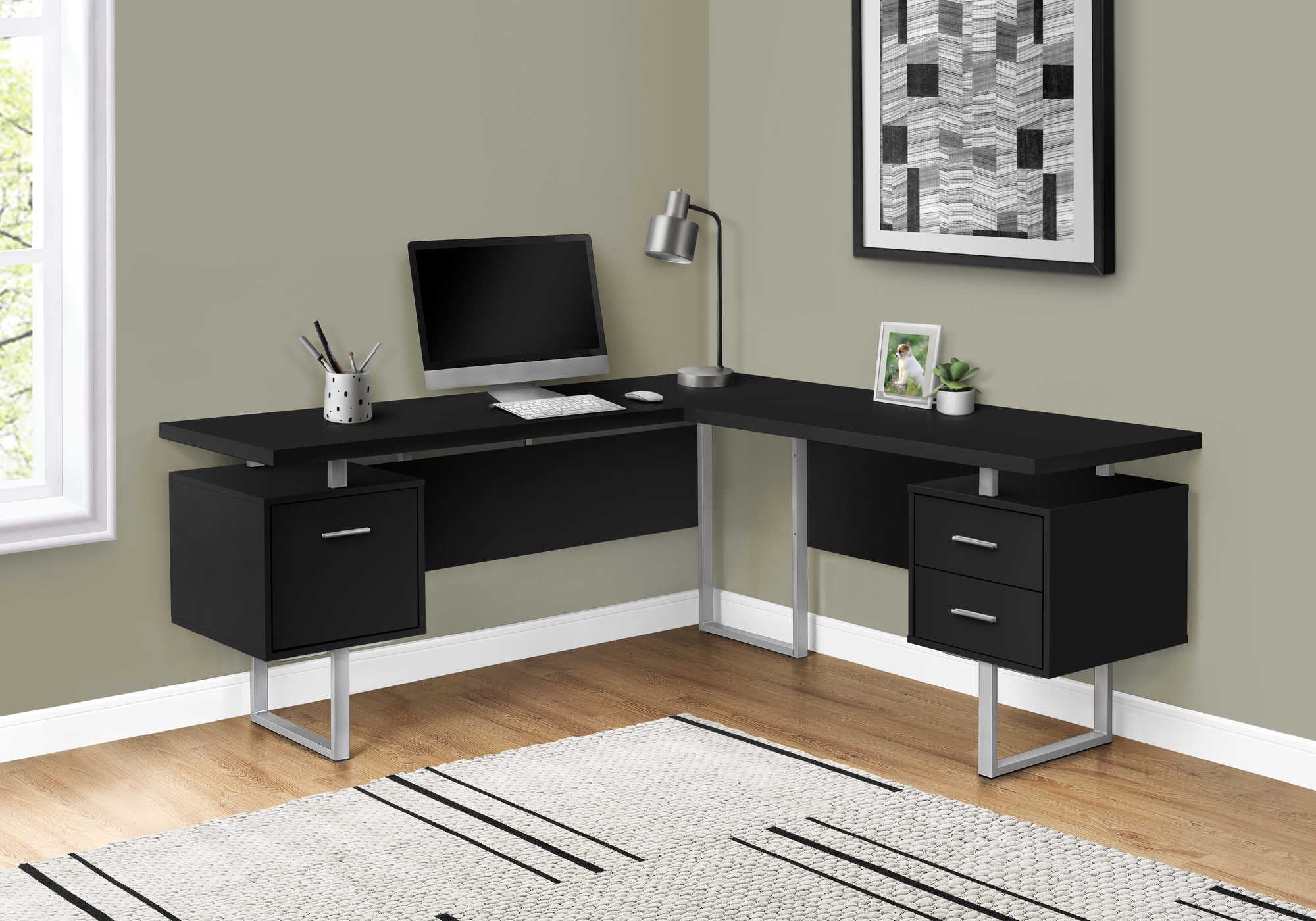 Image of computer desk - 70"l / black / silver metal / l/r face i 7619.