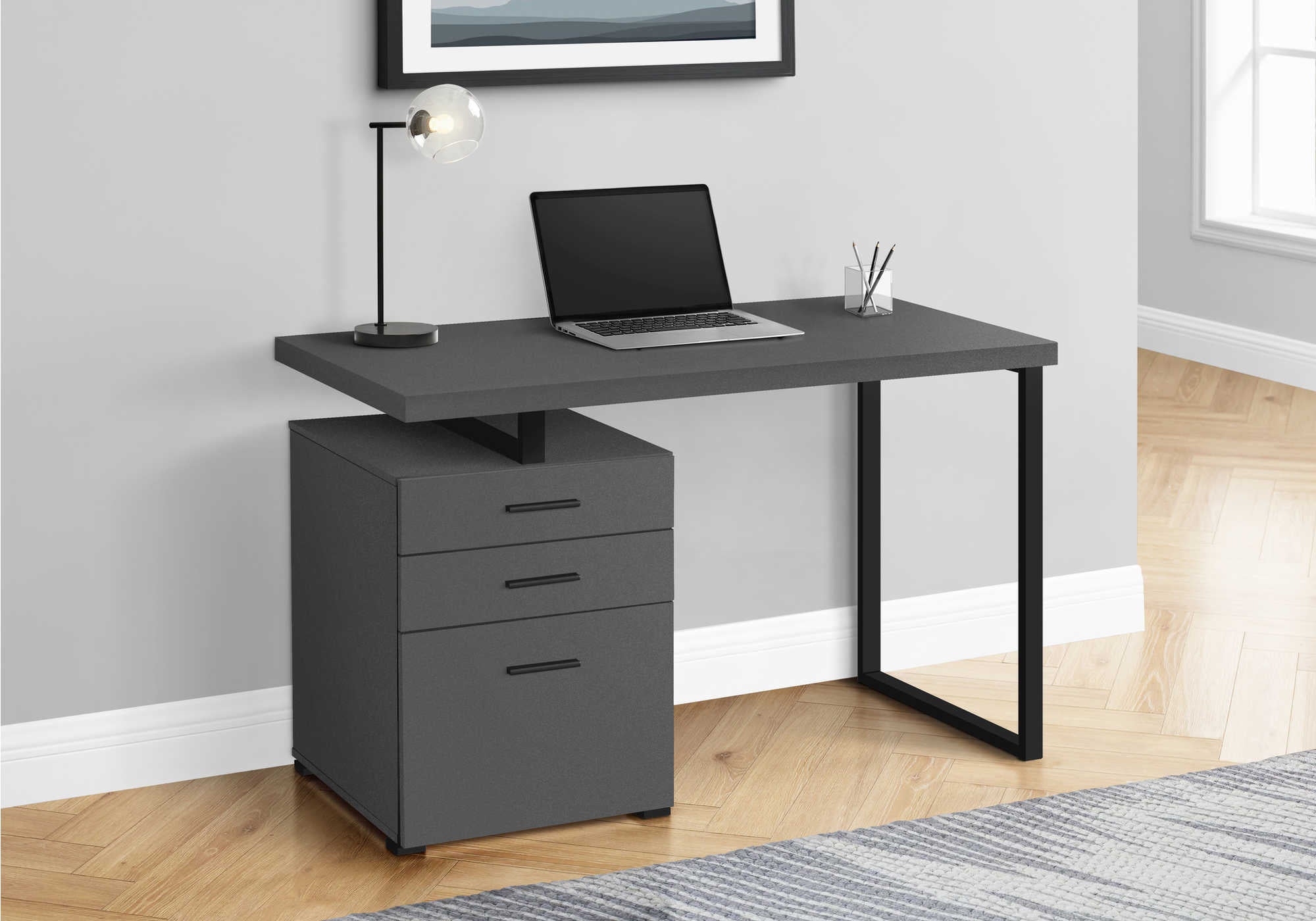 Image of computer desk - 48"l / modern grey / black metal / l/r i 7645.
