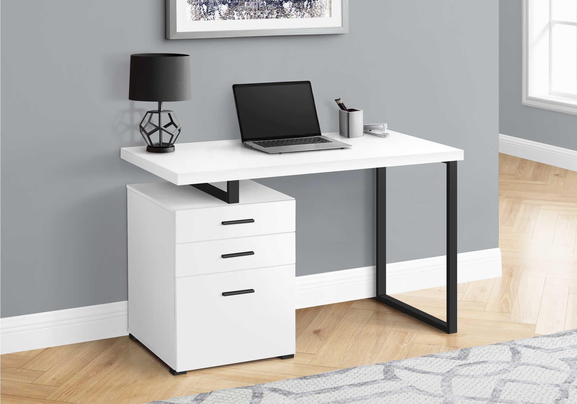 Image of computer desk - 48"l / white / black metal / l/r face i 7646.