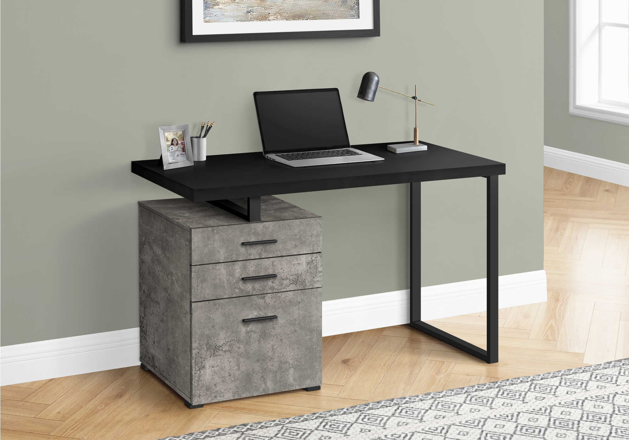 Image of computer desk - 48"l / black / concrete/ black metal/ l/r i 7647.