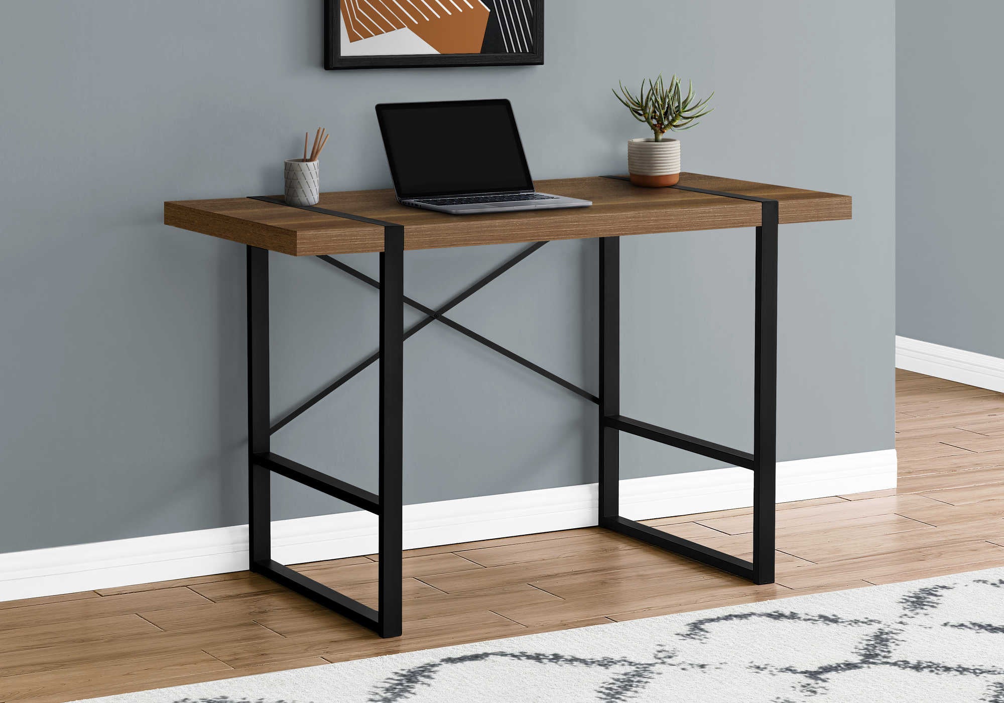 Image of computer desk - 48"l / walnut / black metal i 7655.