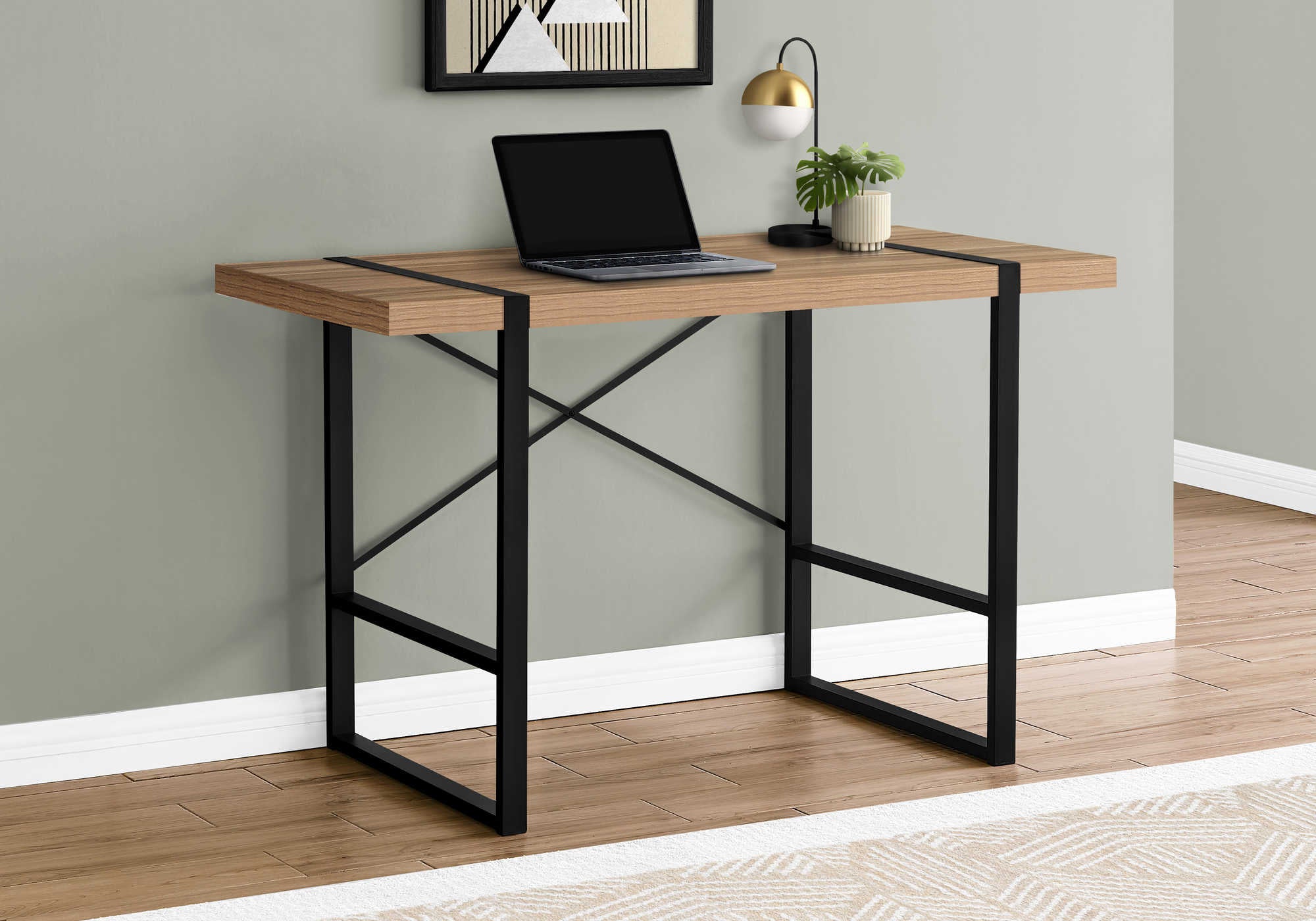 Image of computer desk - 48"l / light reclaimed wood / black metal i 7657.
