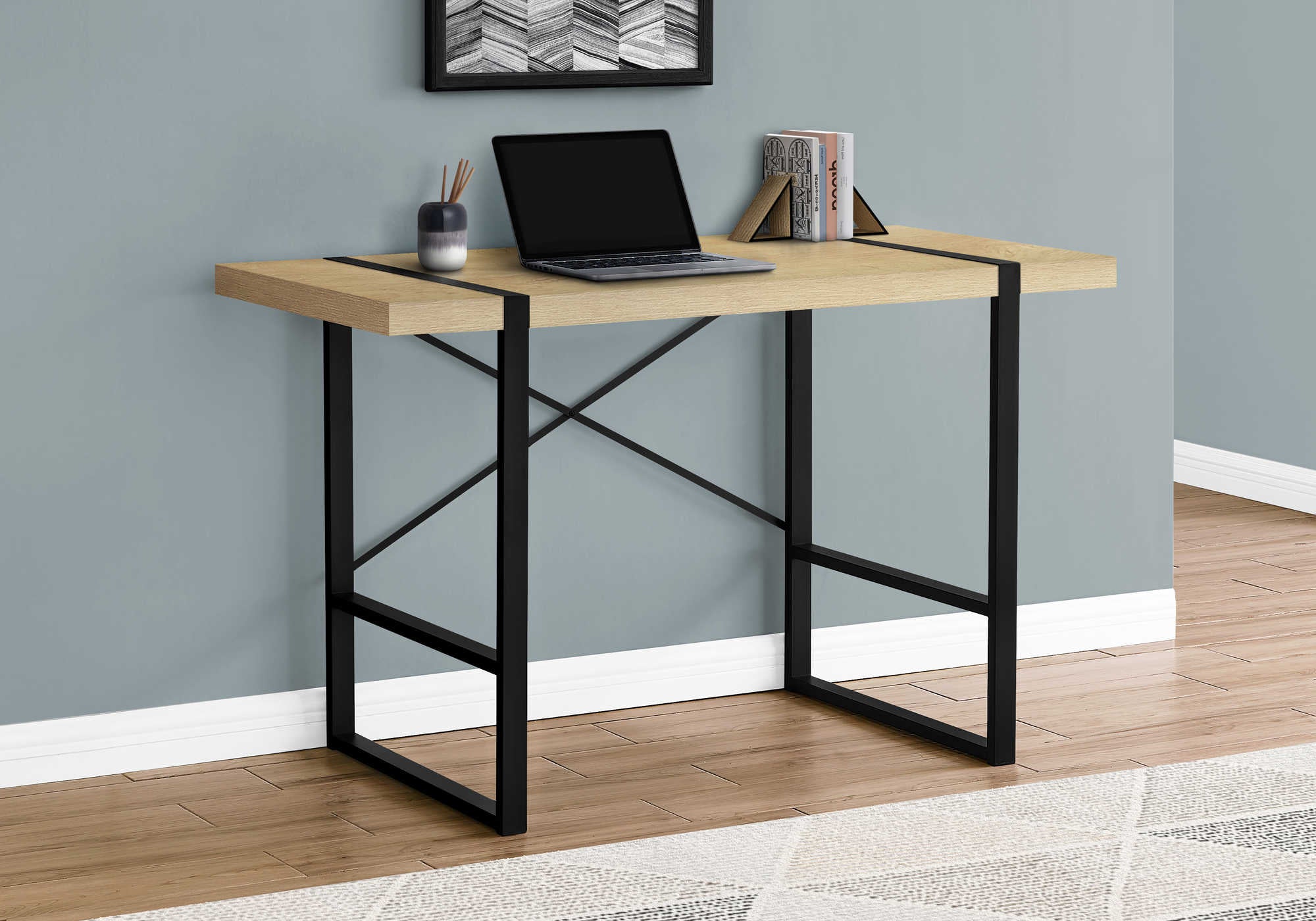 Image of computer desk - 48"l / natural / black metal i 7658.
