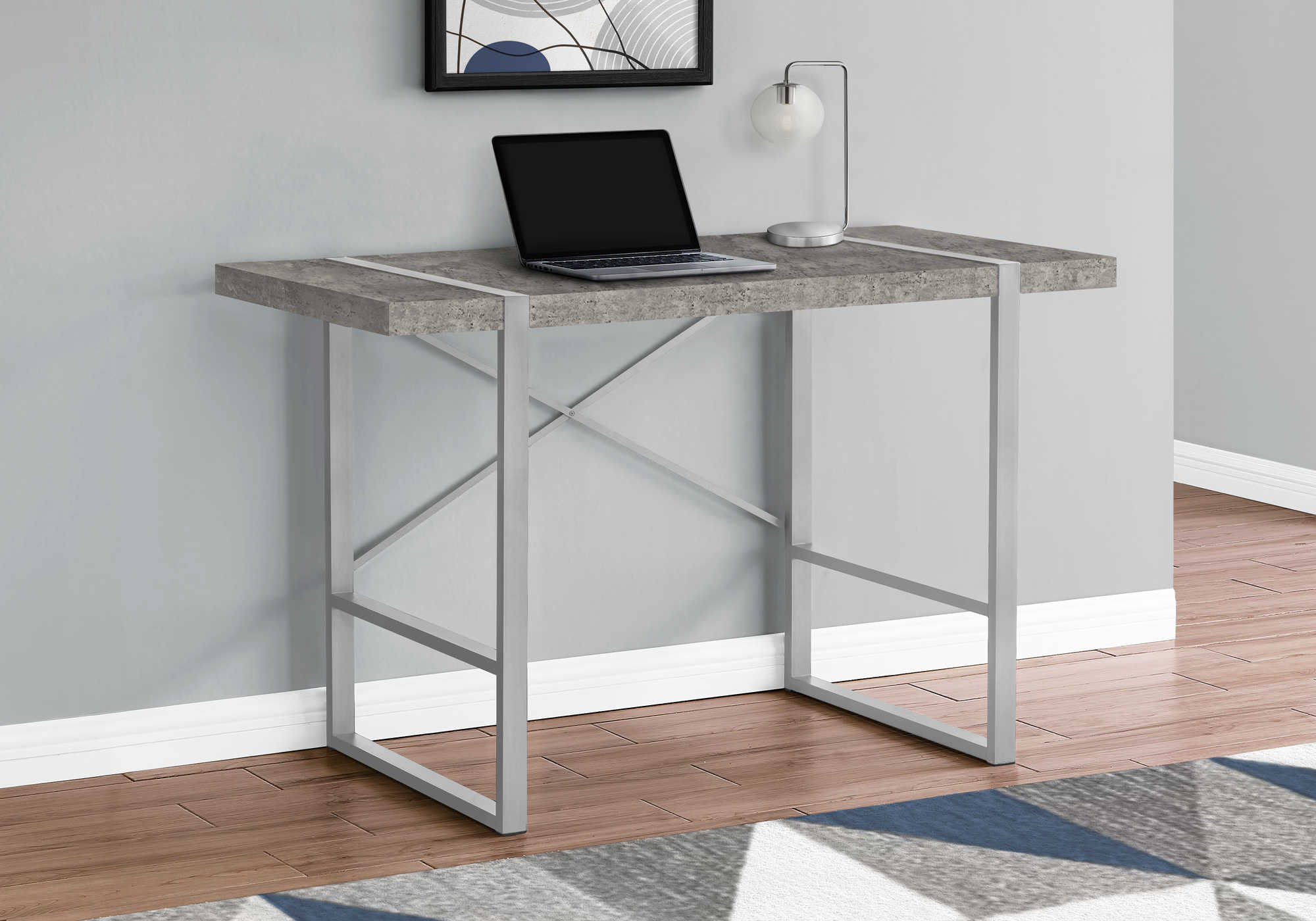 Image of computer desk - 48"l / grey concrete-look / silver metal i 7662.