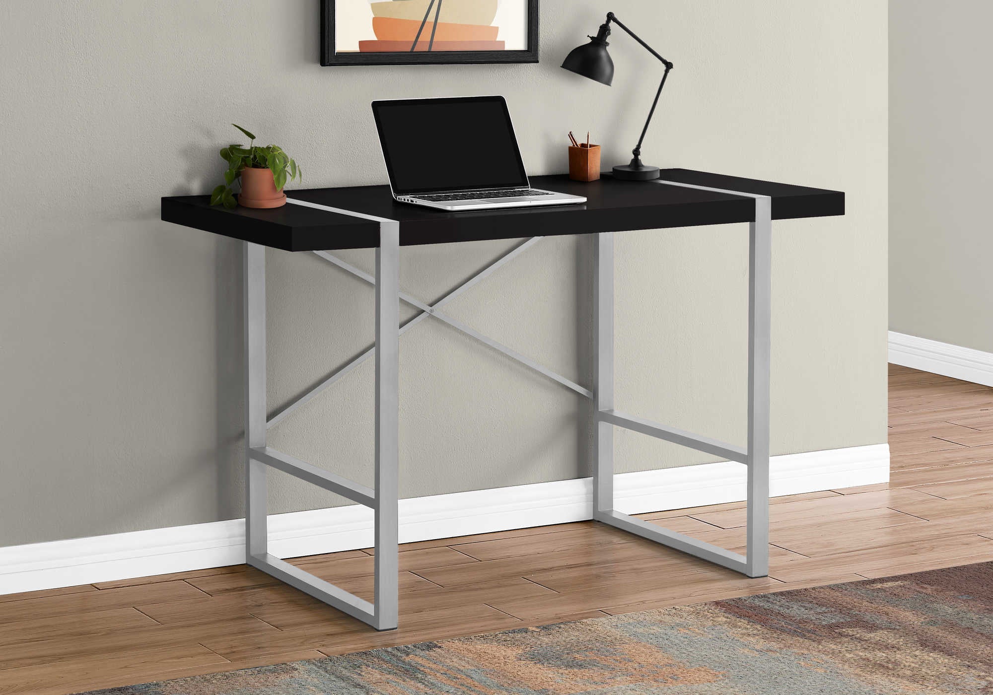 Image of computer desk - 48"l / black / silver metal i 7664.