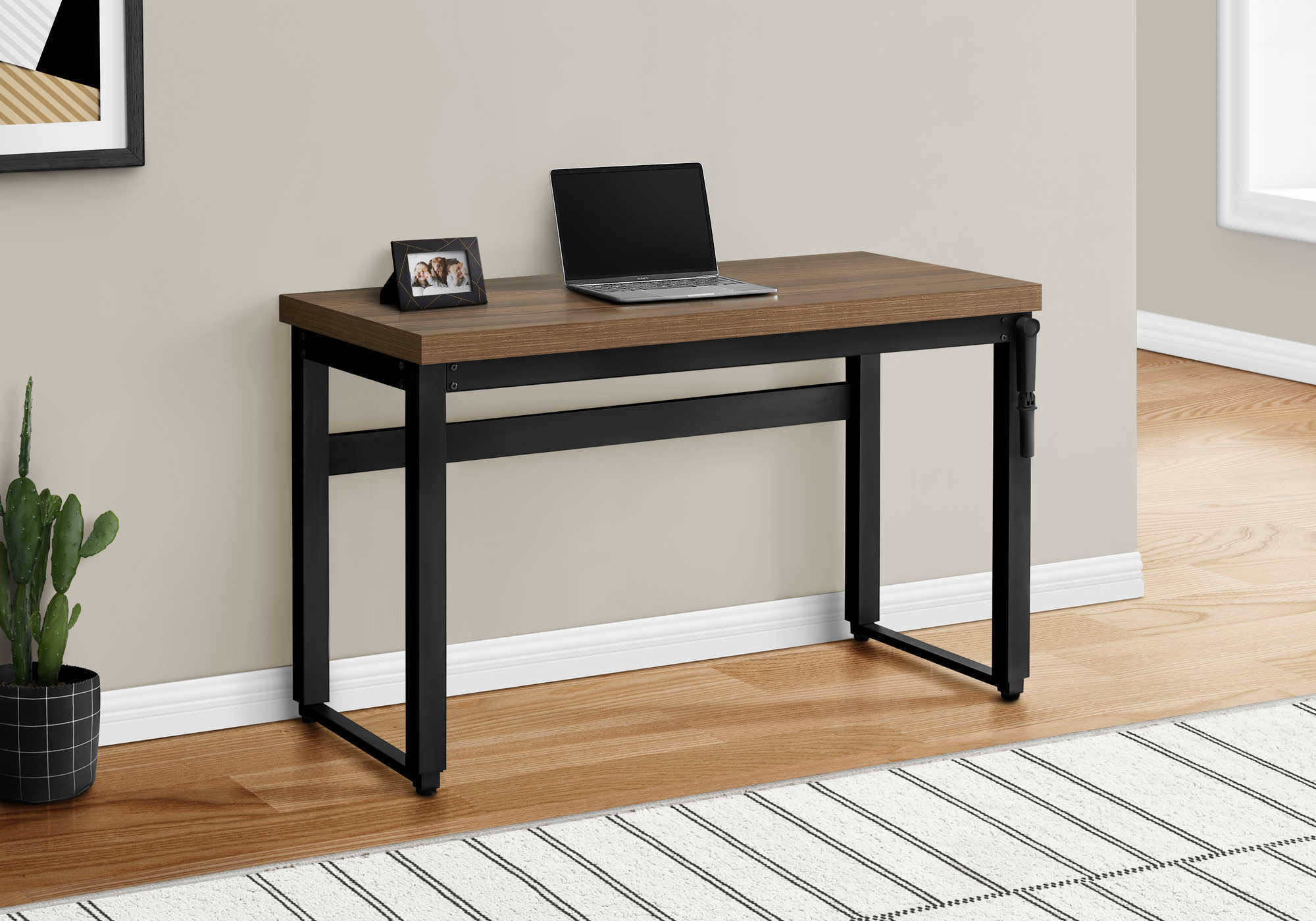 Image of computer desk - 48"l / walnut / adj.height/ black metal i 7675.