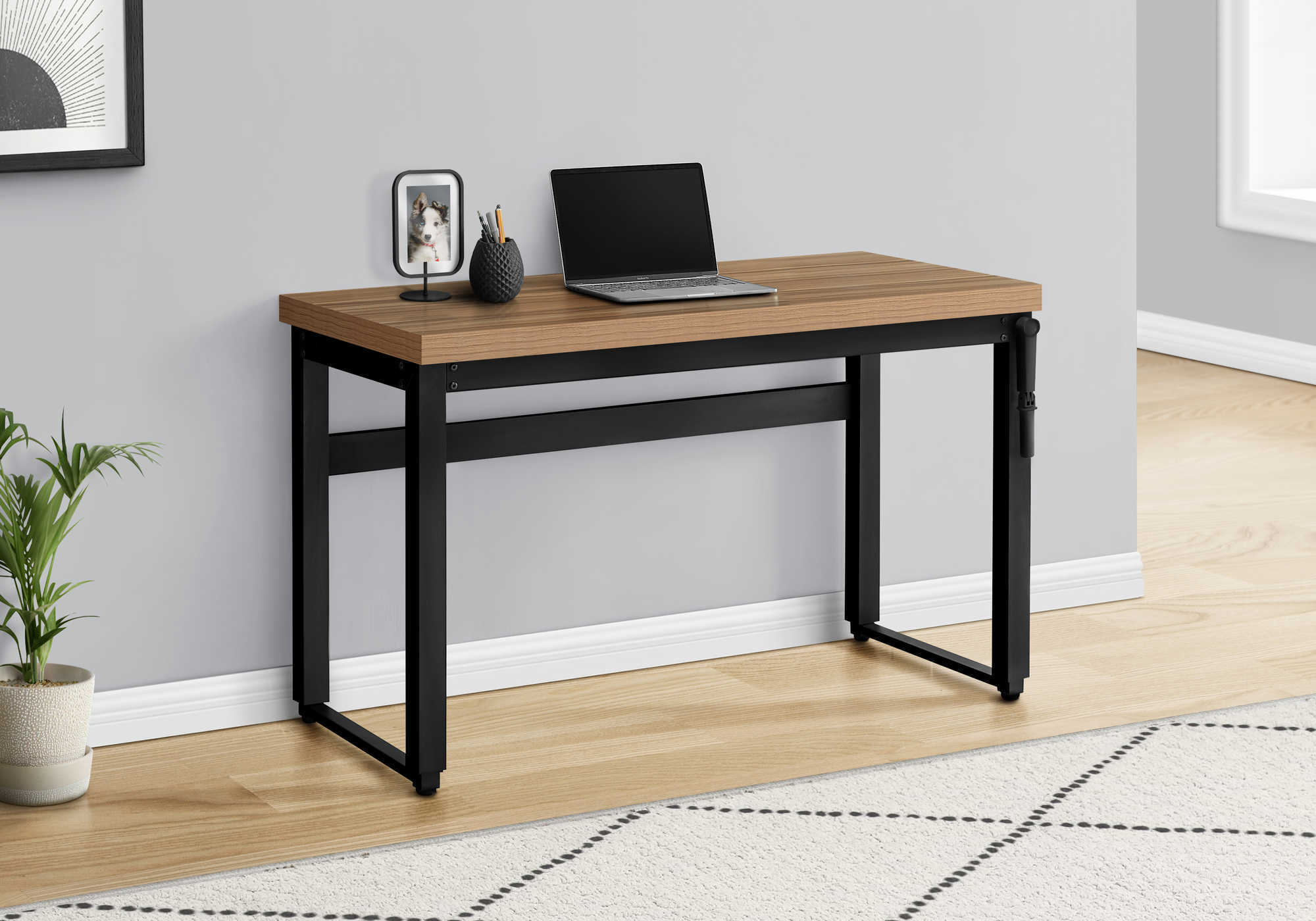 Image of computer desk - 48"l / reclaimed wood / adj.height/ black i 7677.