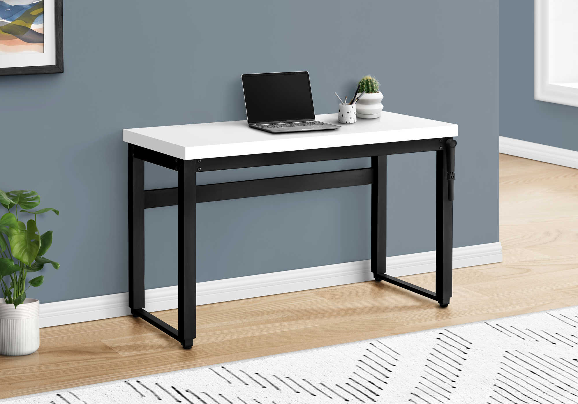 Image of computer desk - 48"l / white / adj.height/ black metal i 7681.
