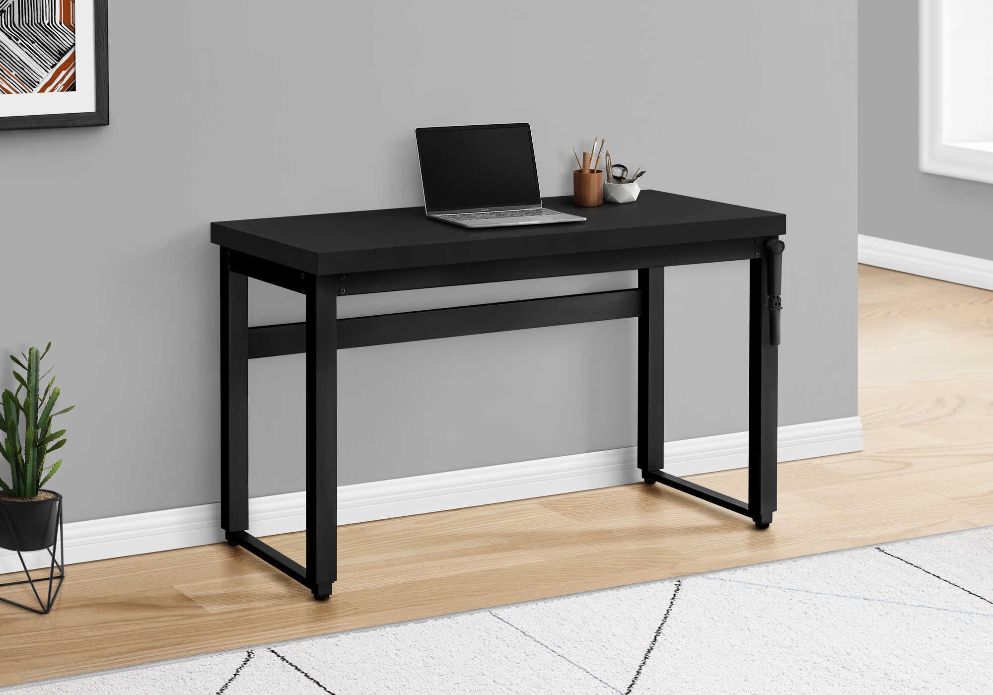 Image of computer desk - 48"l / black / adj.height/ black metal i 7682.