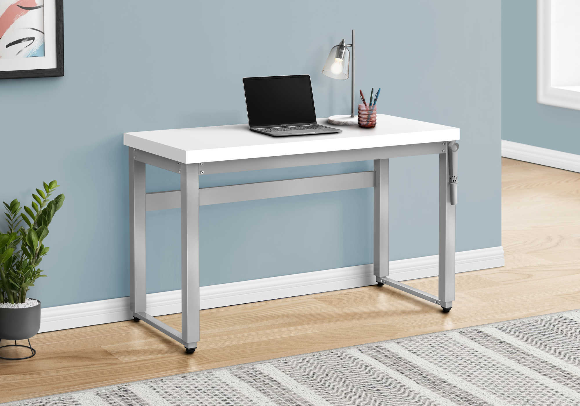 Image of computer desk - 48"l / white / adj.height/ silver metal i 7683.