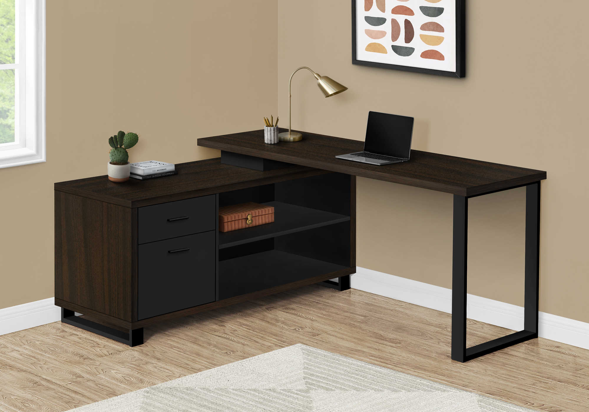 Image of computer desk - 72"l espresso / black executive corner i 7710.