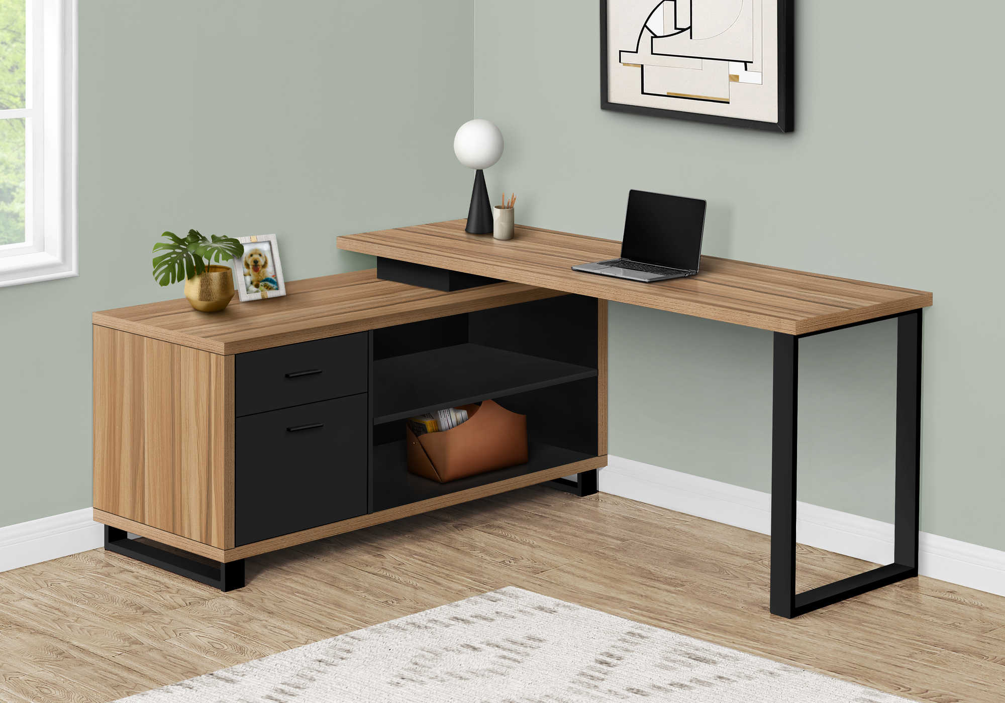Image of computer desk - 72"l reclaimed / black executive corner i 7712.