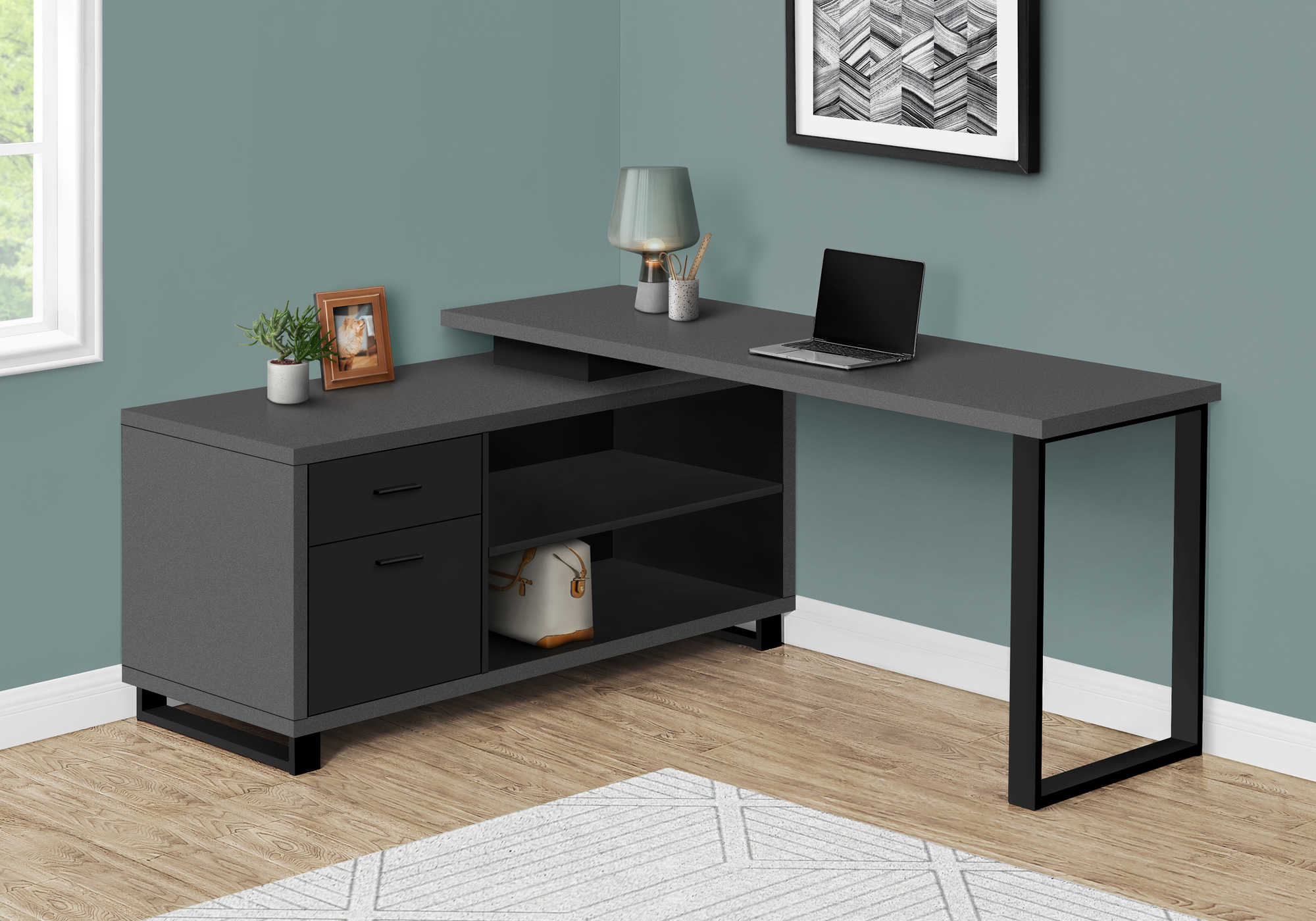 Image of computer desk - 72"l modern grey / black executive corner i 7715.