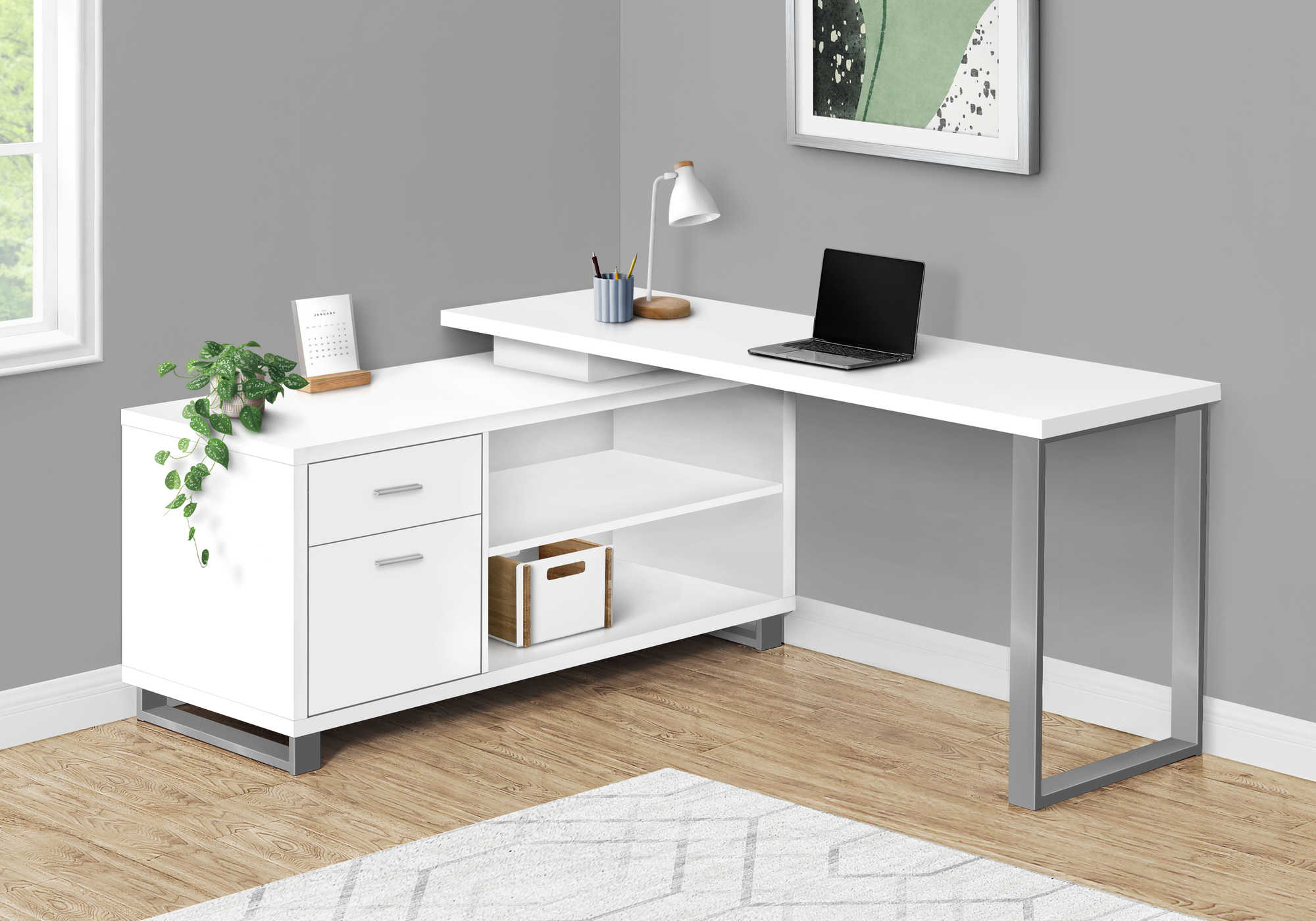 Image of computer desk - 72"l white / silver executive corner i 7716.