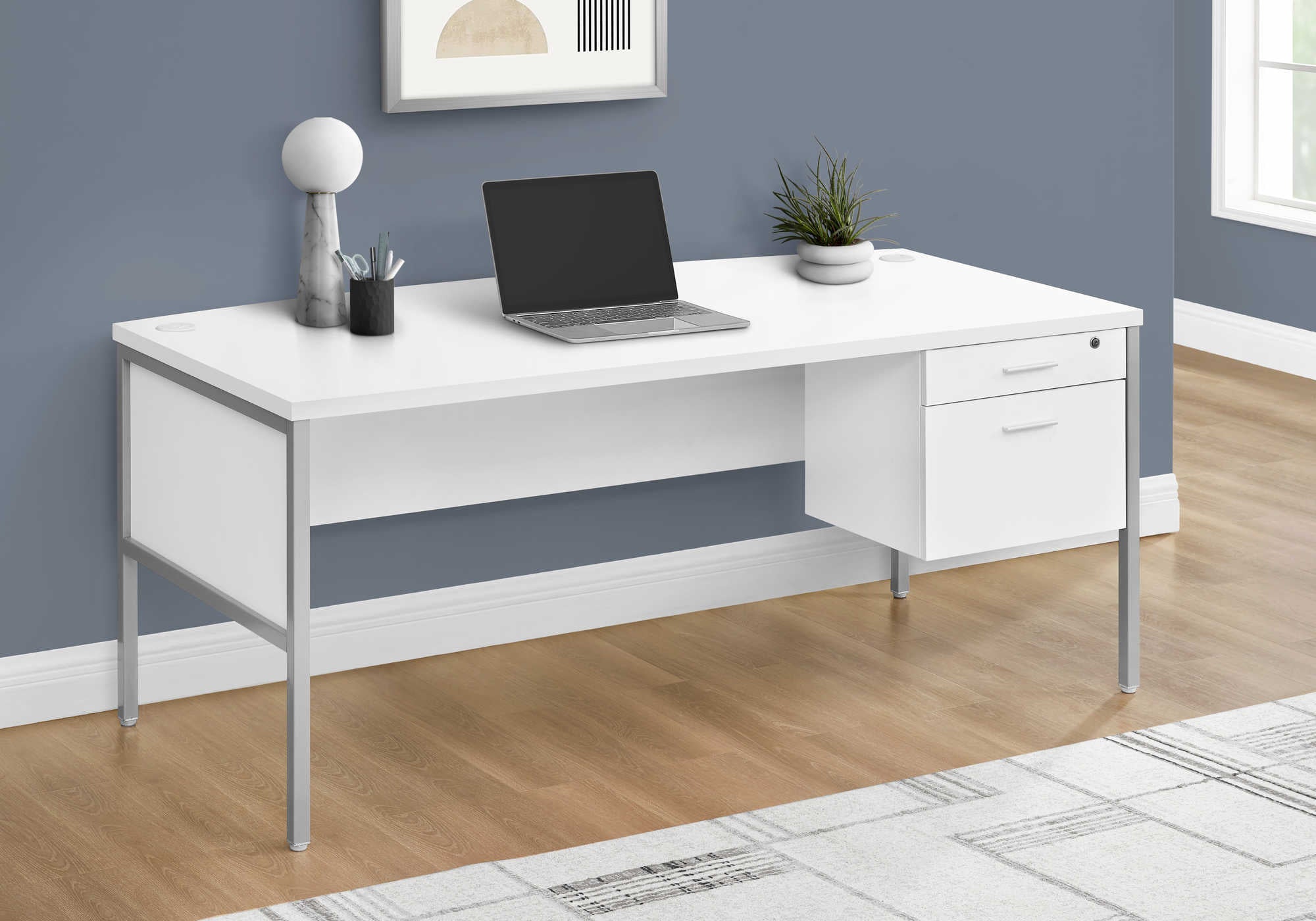 Image of computer desk - 72"l white / silver commercial grade i 7725.