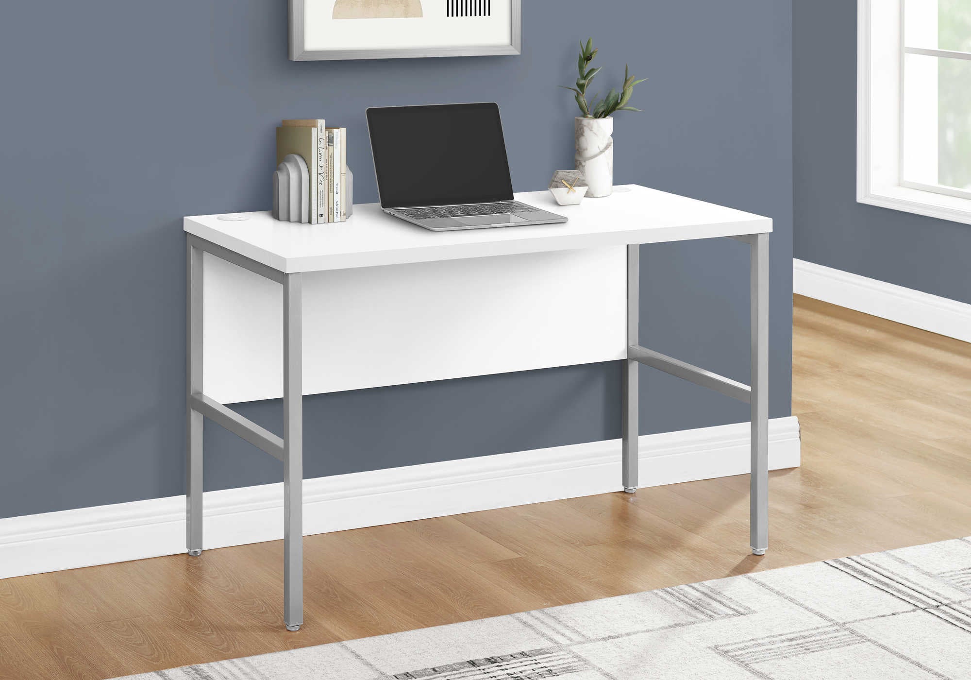 Image of computer desk - 48"l white / silver commercial grade i 7726.