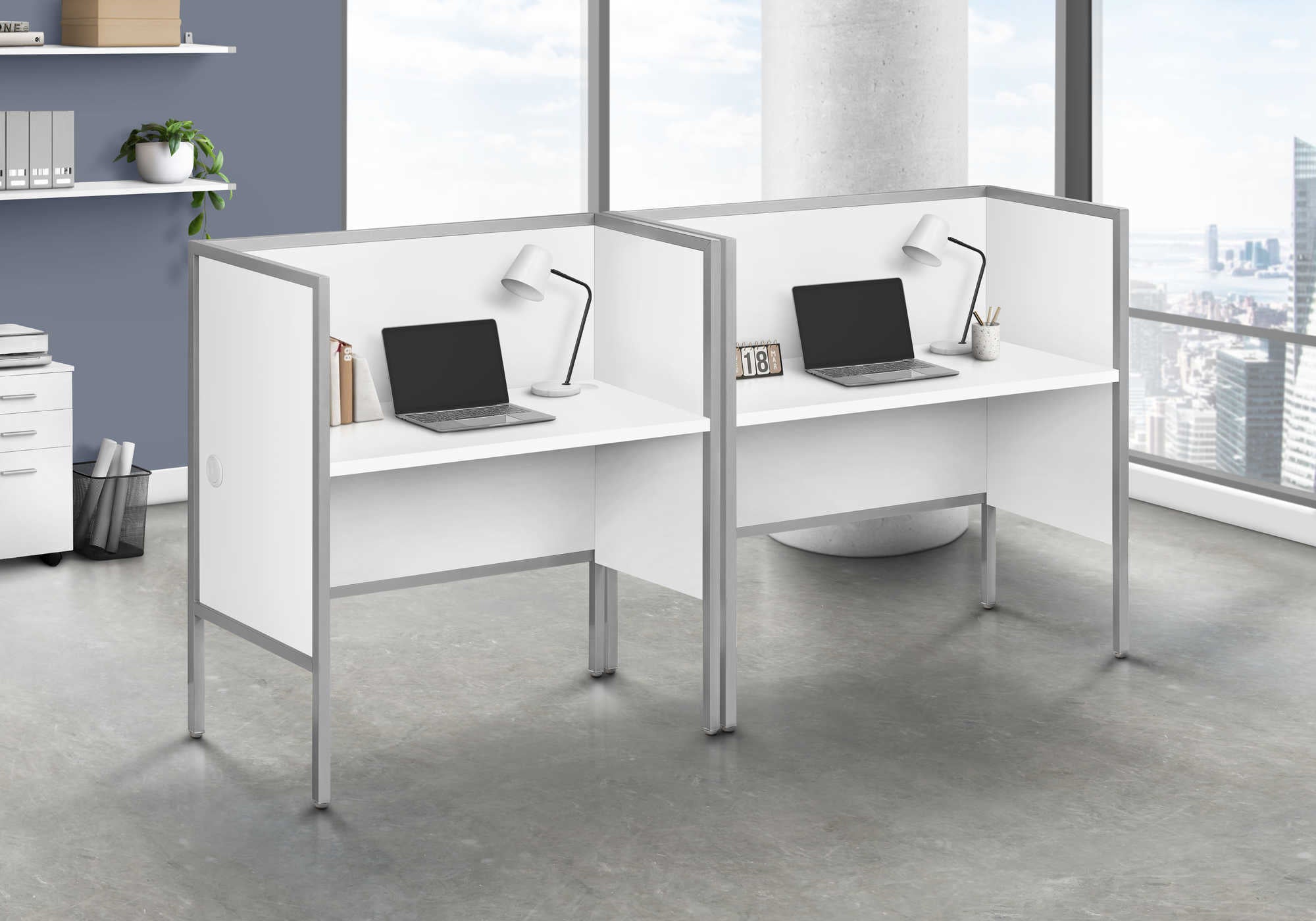 BUREAU CUBICLE - 48"L BLANC / ARGENT QUALITE COMMERCIALE – I 7729