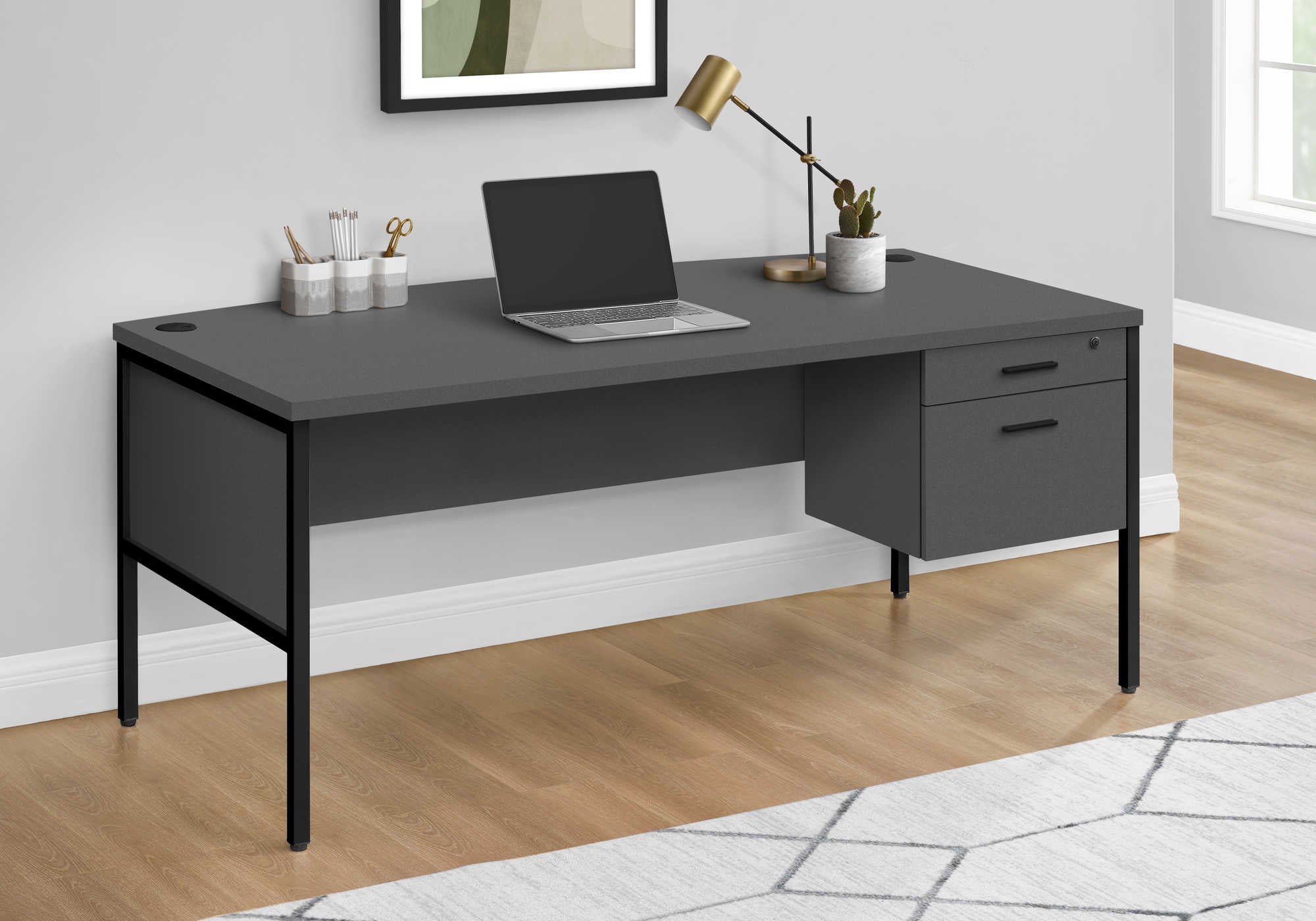 Image of computer desk - 72"l grey / black commercial grade i 7730.