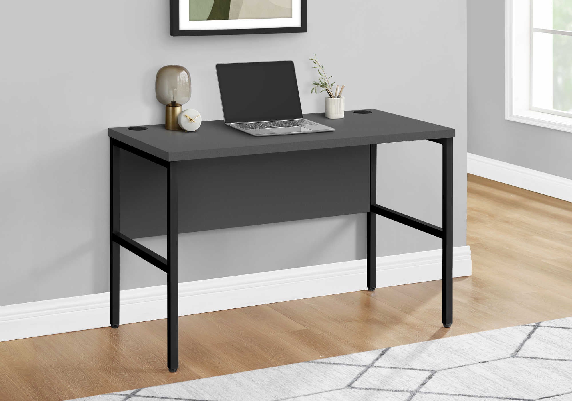 Image of computer desk - 48"l grey / black commercial grade i 7731.