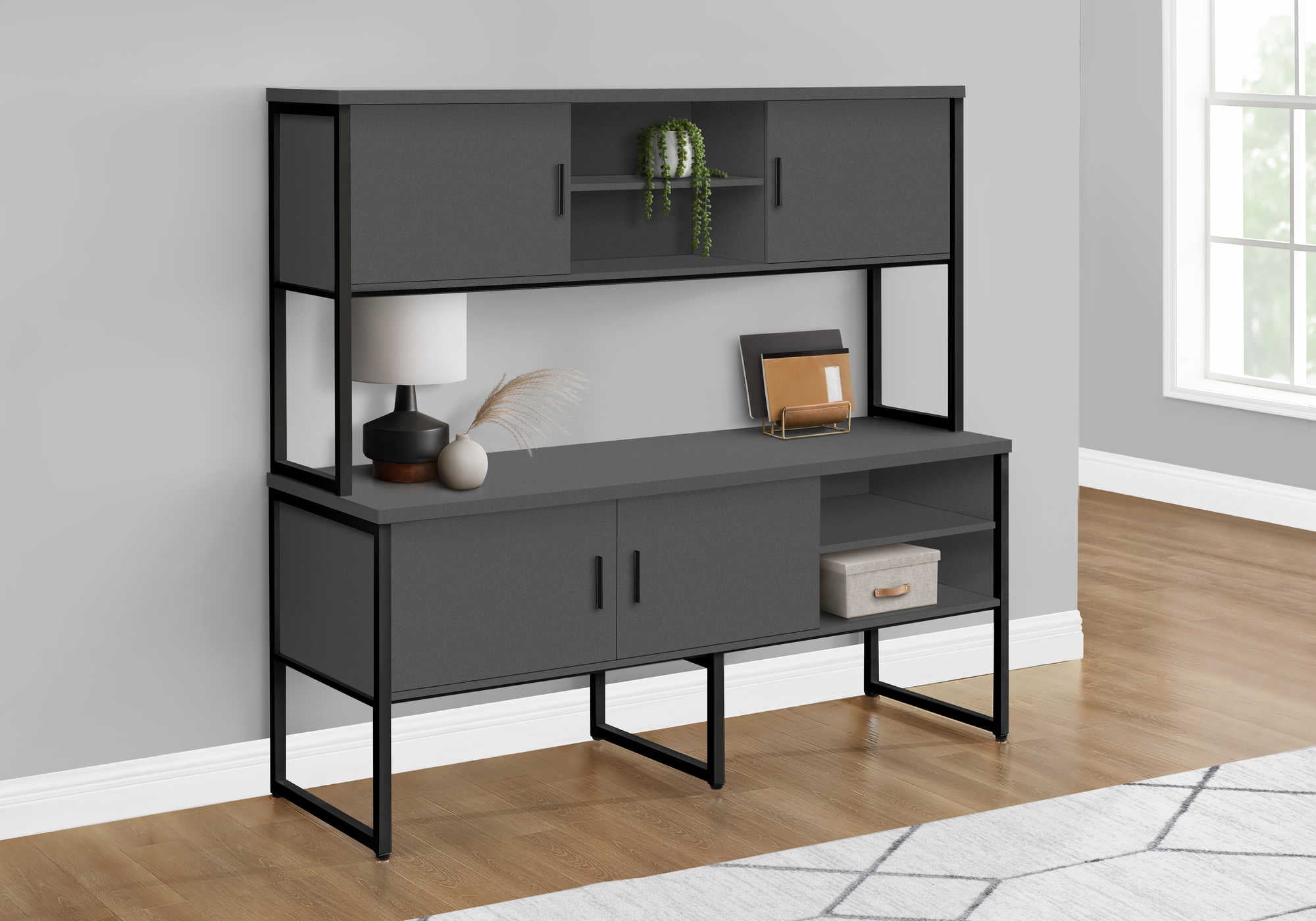 CREDENCE DE BUREAU - 72"L GRIS / NOIR QUALITE COMMERCIALE – I 7732