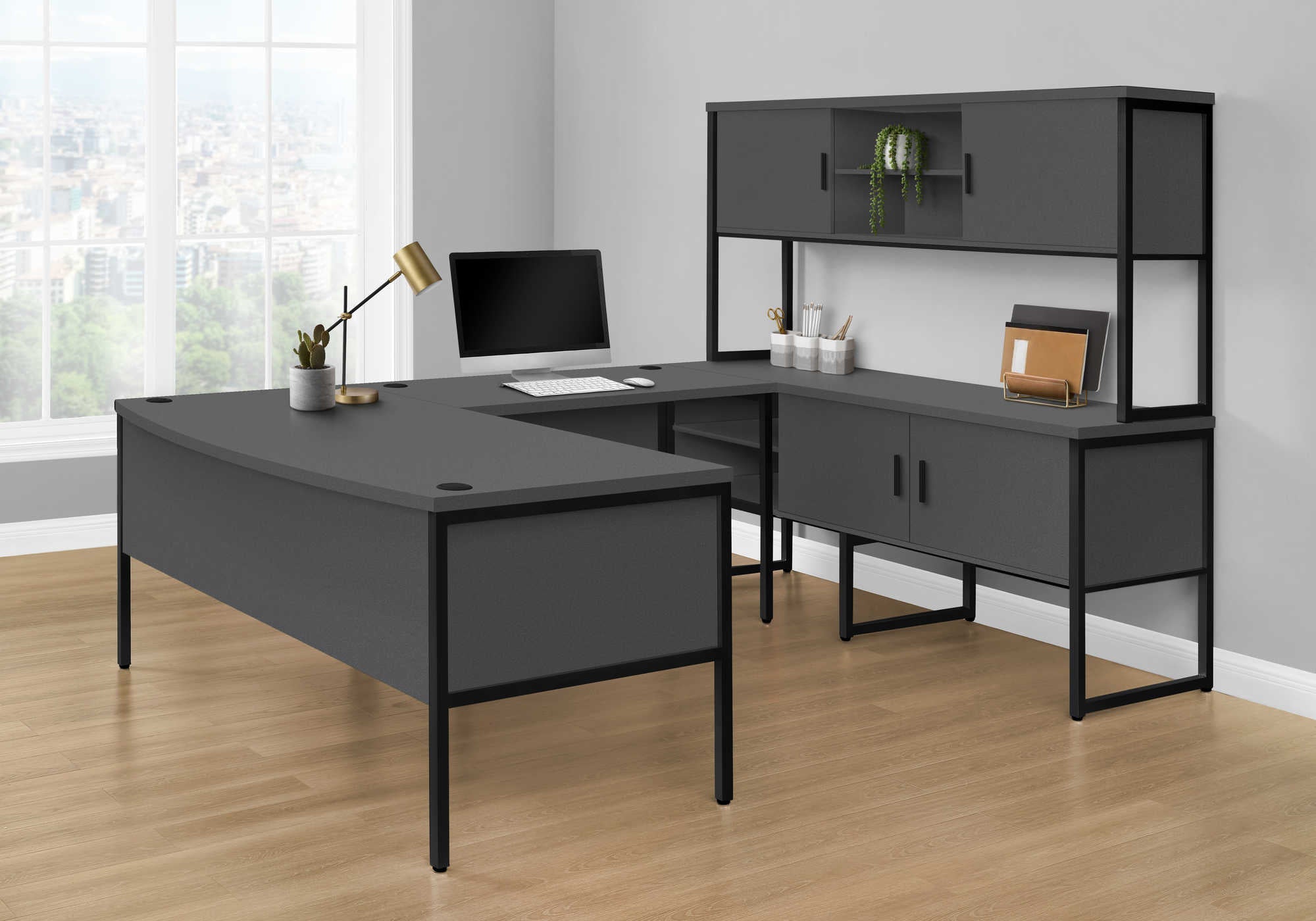 HUCHE DE BUREAU - 72"L GRIS / NOIR QUALITE COMMERCIALE – I 7733