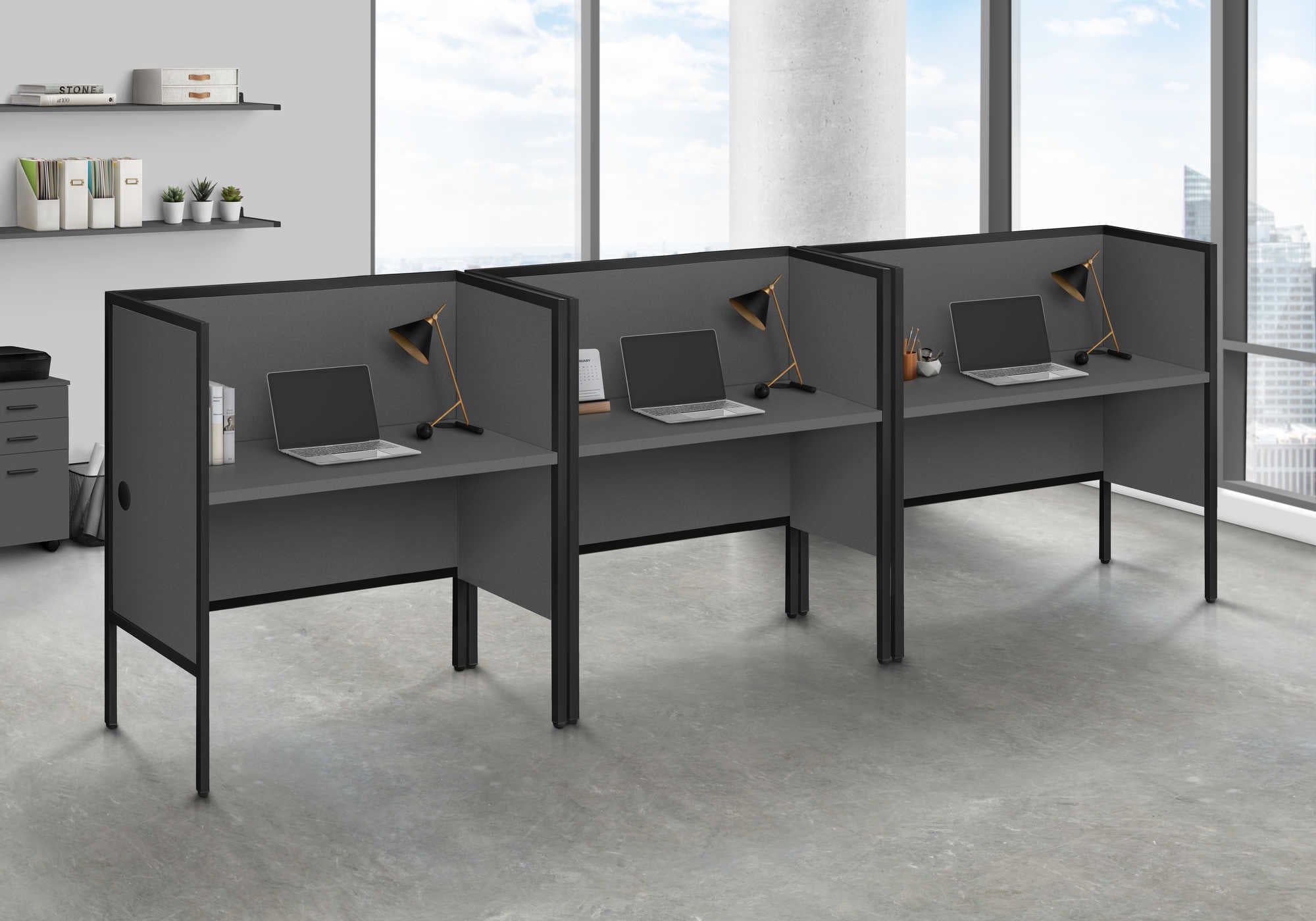 BUREAU CUBICLE - 48"L GRIS / NOIR QUALITE COMMERCIALE – I 7734