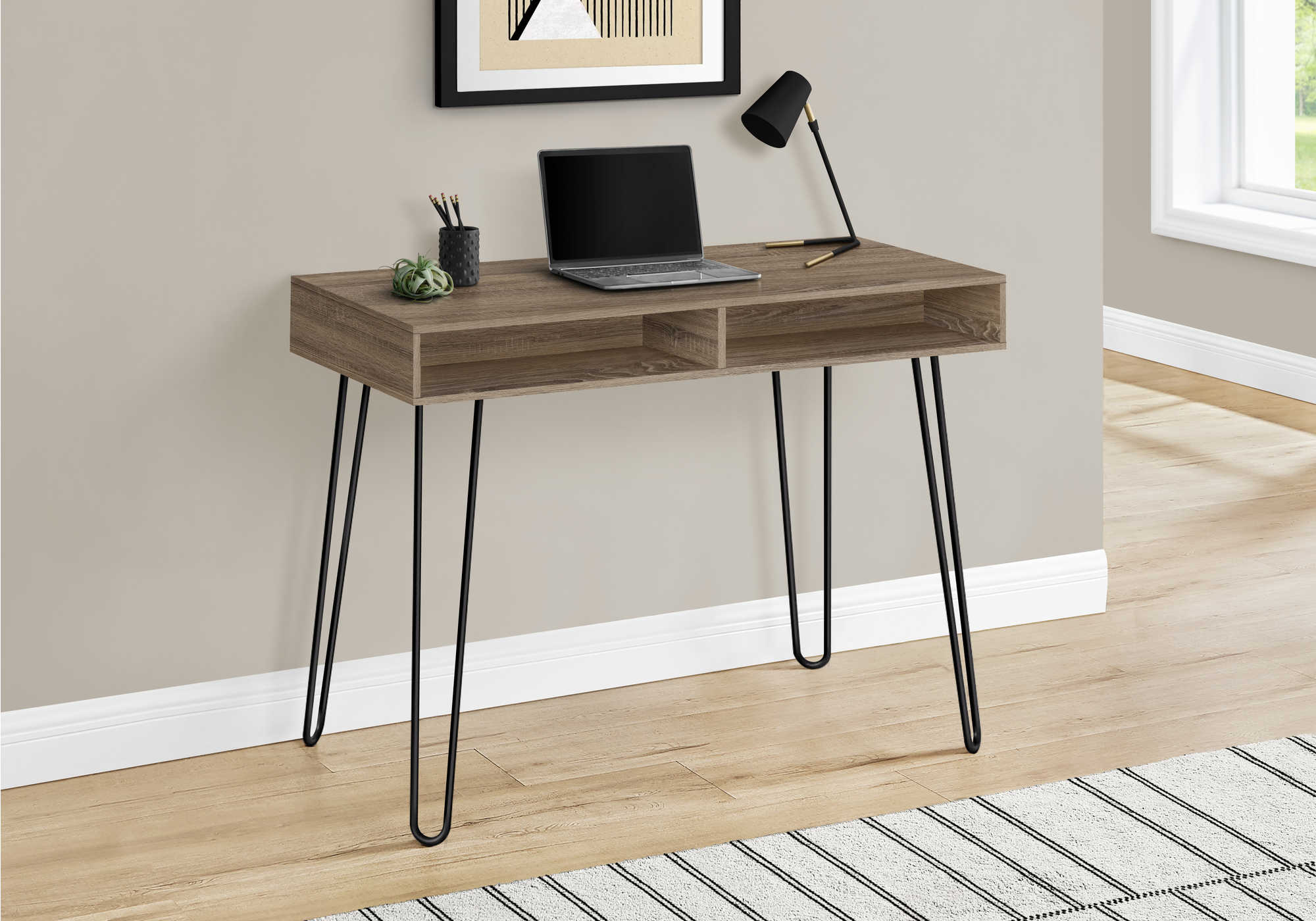 Image of computer desk - 40"l / dark taupe / black metal i 7772.