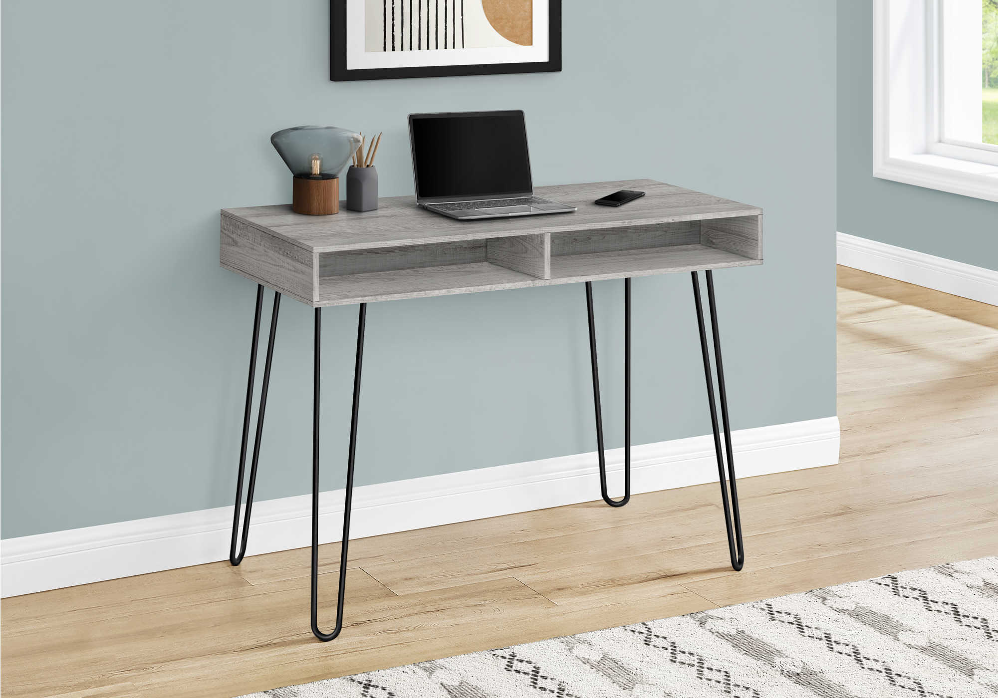 Image of computer desk - 40"l / grey / black metal i 7773.