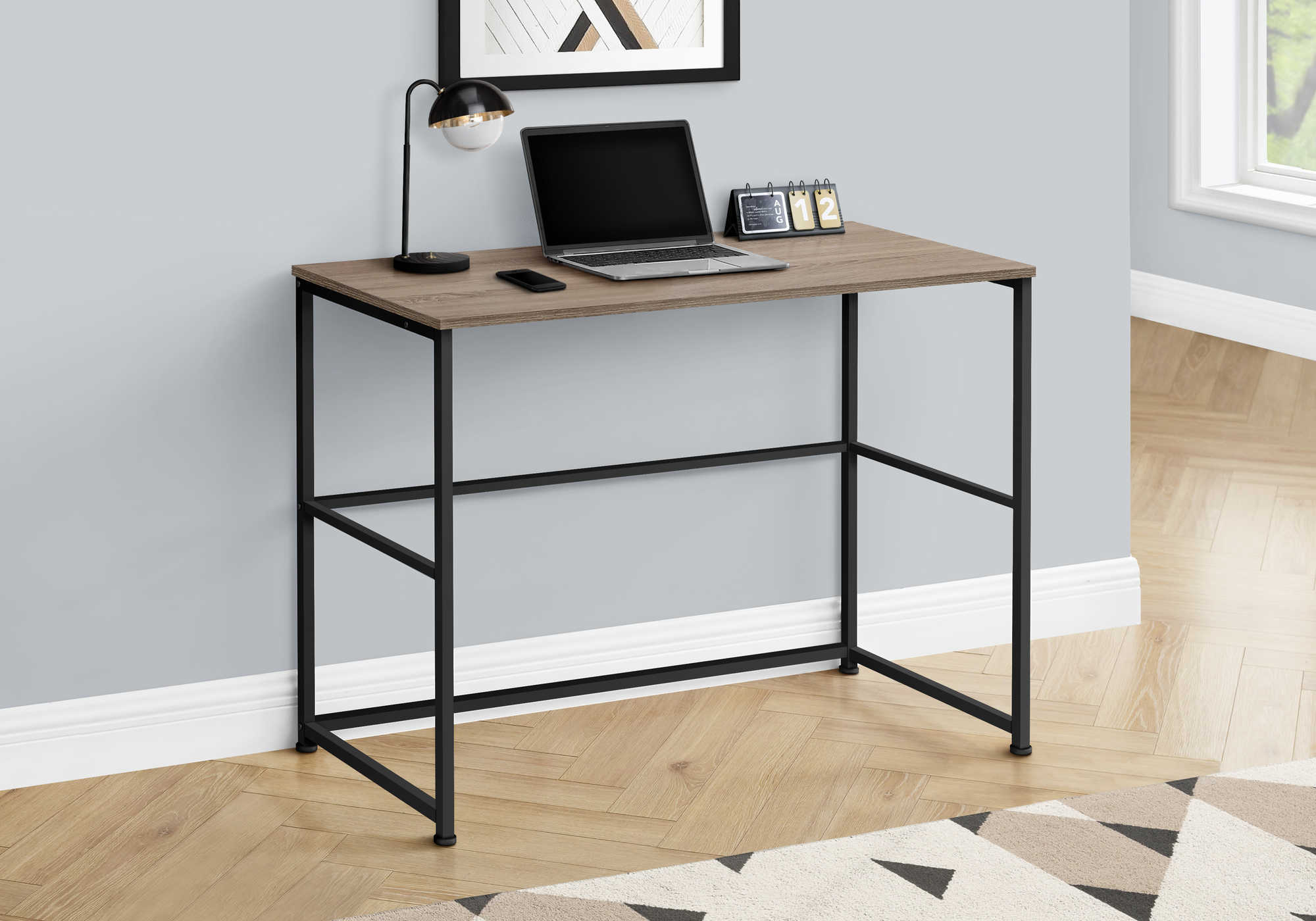 Image of computer desk - 40"l / dark taupe / black metal i 7777.