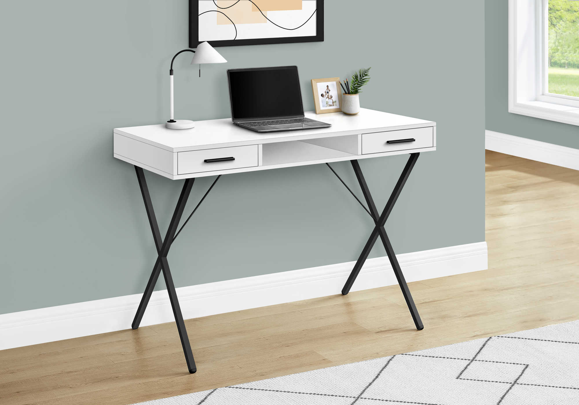 Image of computer desk - 42"l / white / black metal i 7790.