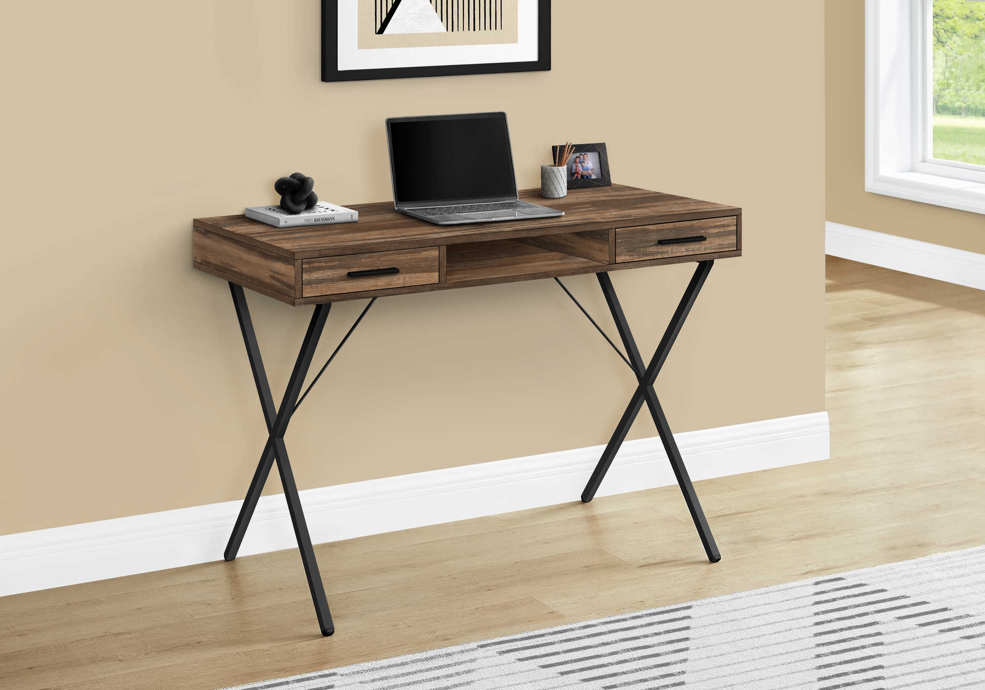 Image of computer desk - 42"l / brown reclaimed wood / black metal i 7794.